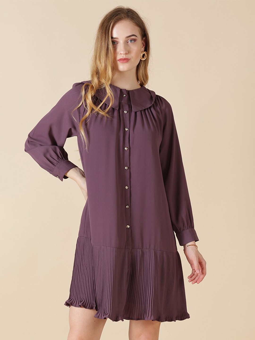 

Gipsy Purple Peter Pan Collar Georgette Drop-Waist Mini Dress