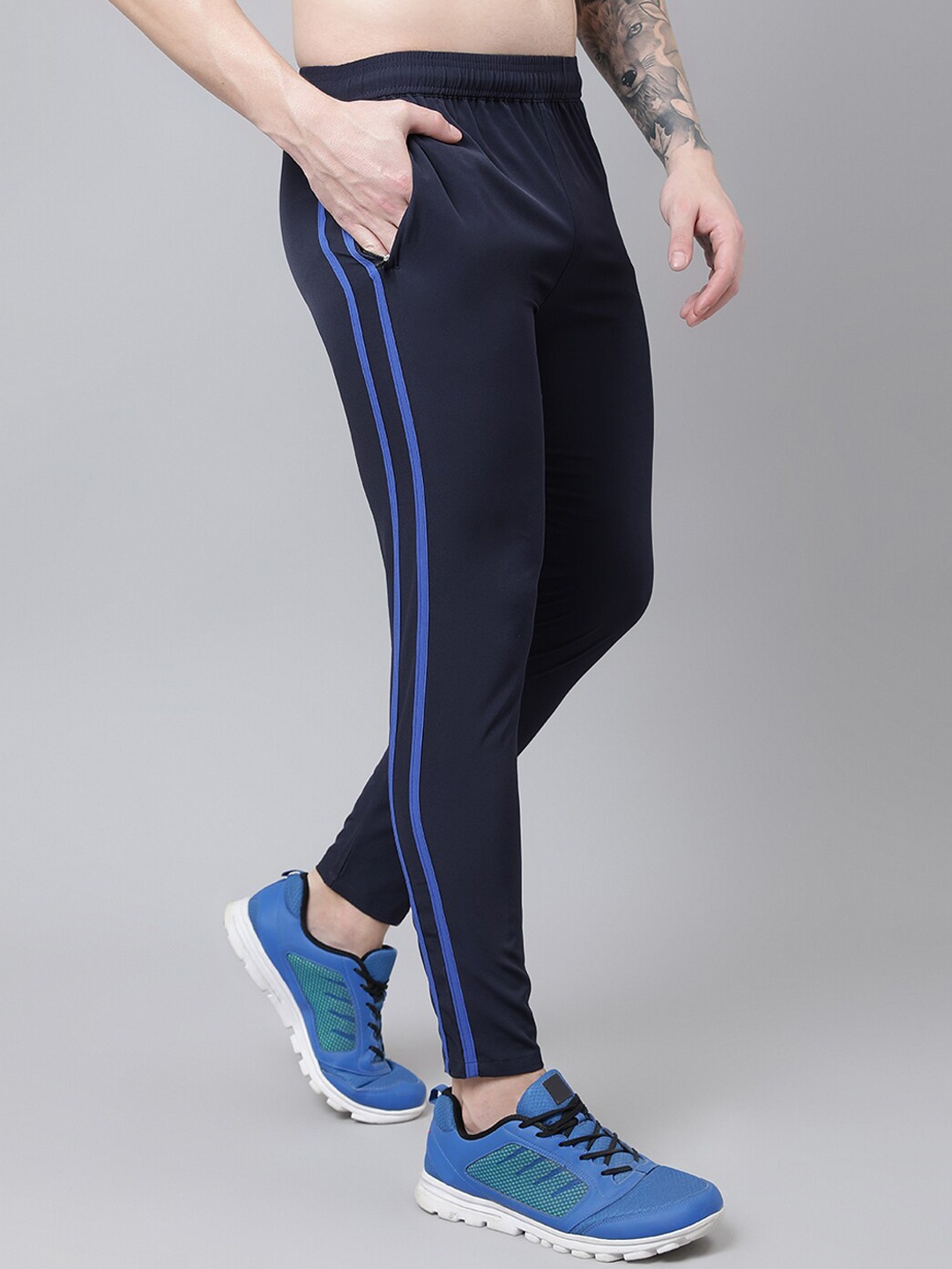 

Dpassion Men Navy Blue Solid Zipper Pocket Sports Track Pants