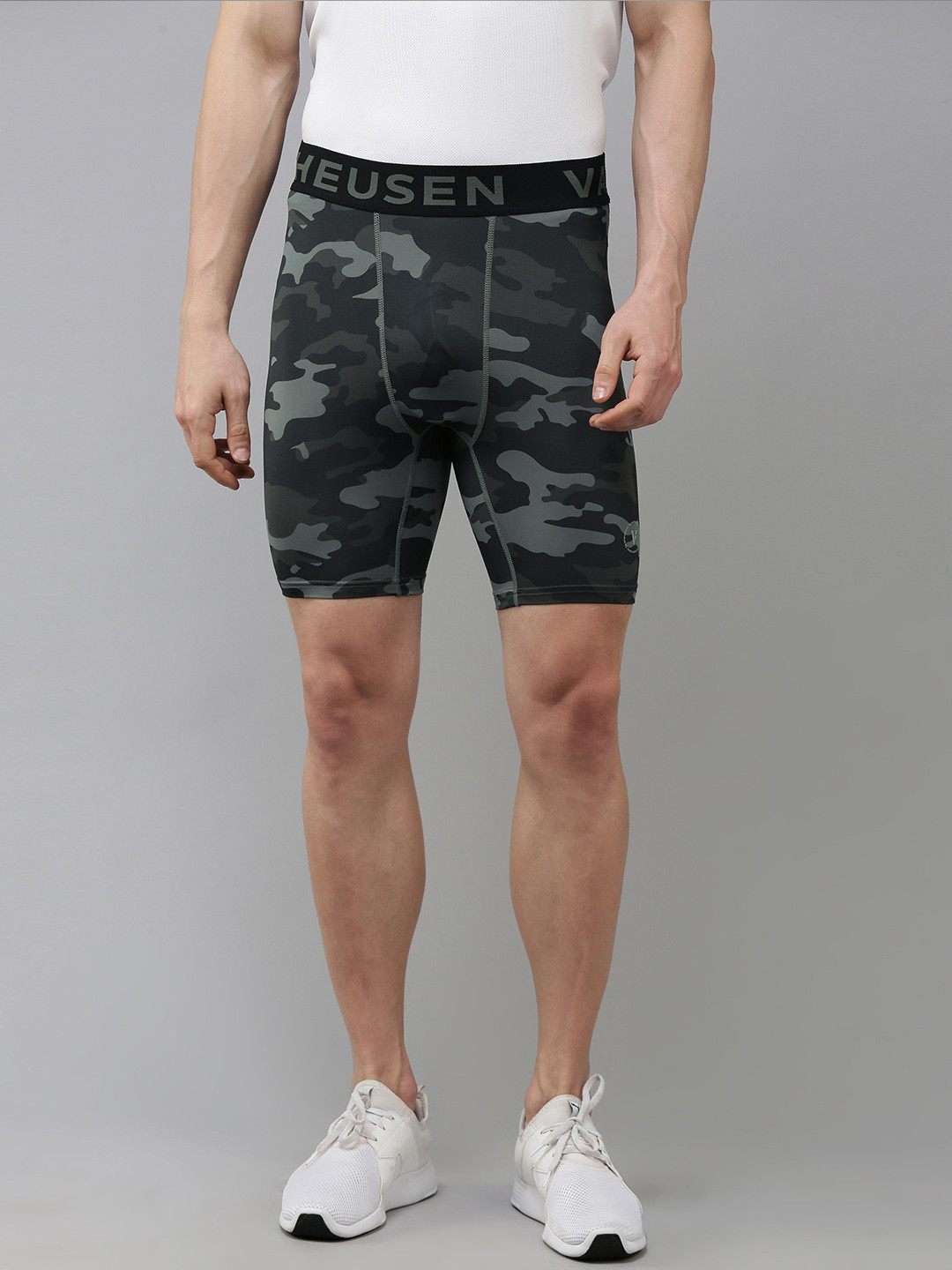 

Van Heusen Men Camouflage Printed Mid-Rise Sports Shorts, Charcoal