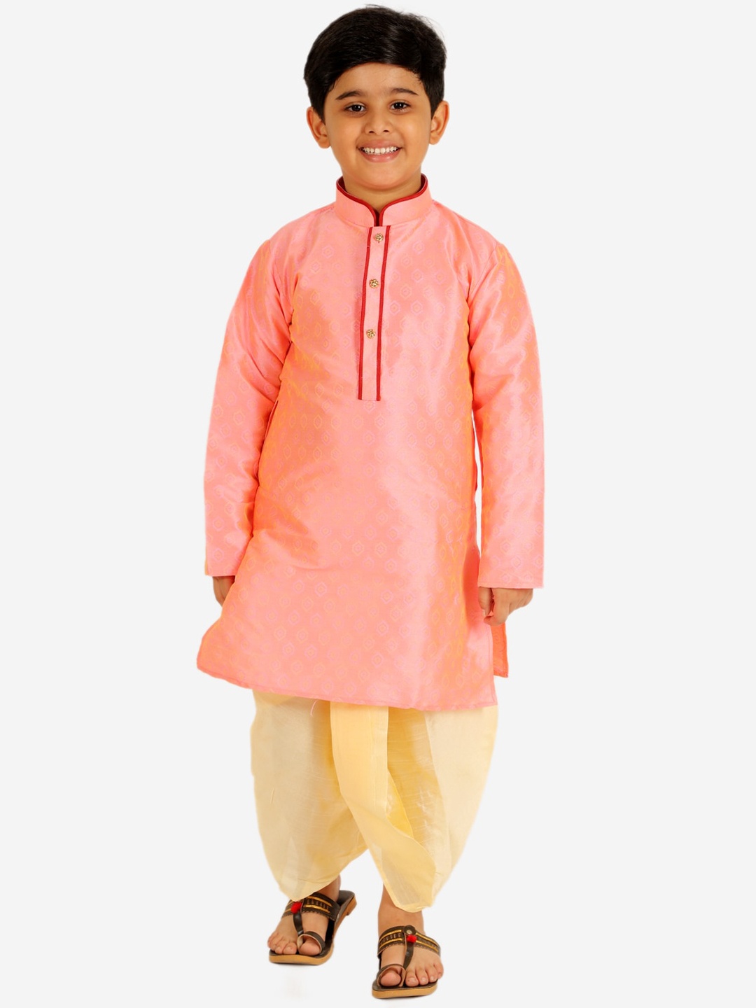 

Pro-Ethic Style Developer Boys Pure Silk Kurta with Dhoti Pants, Pink