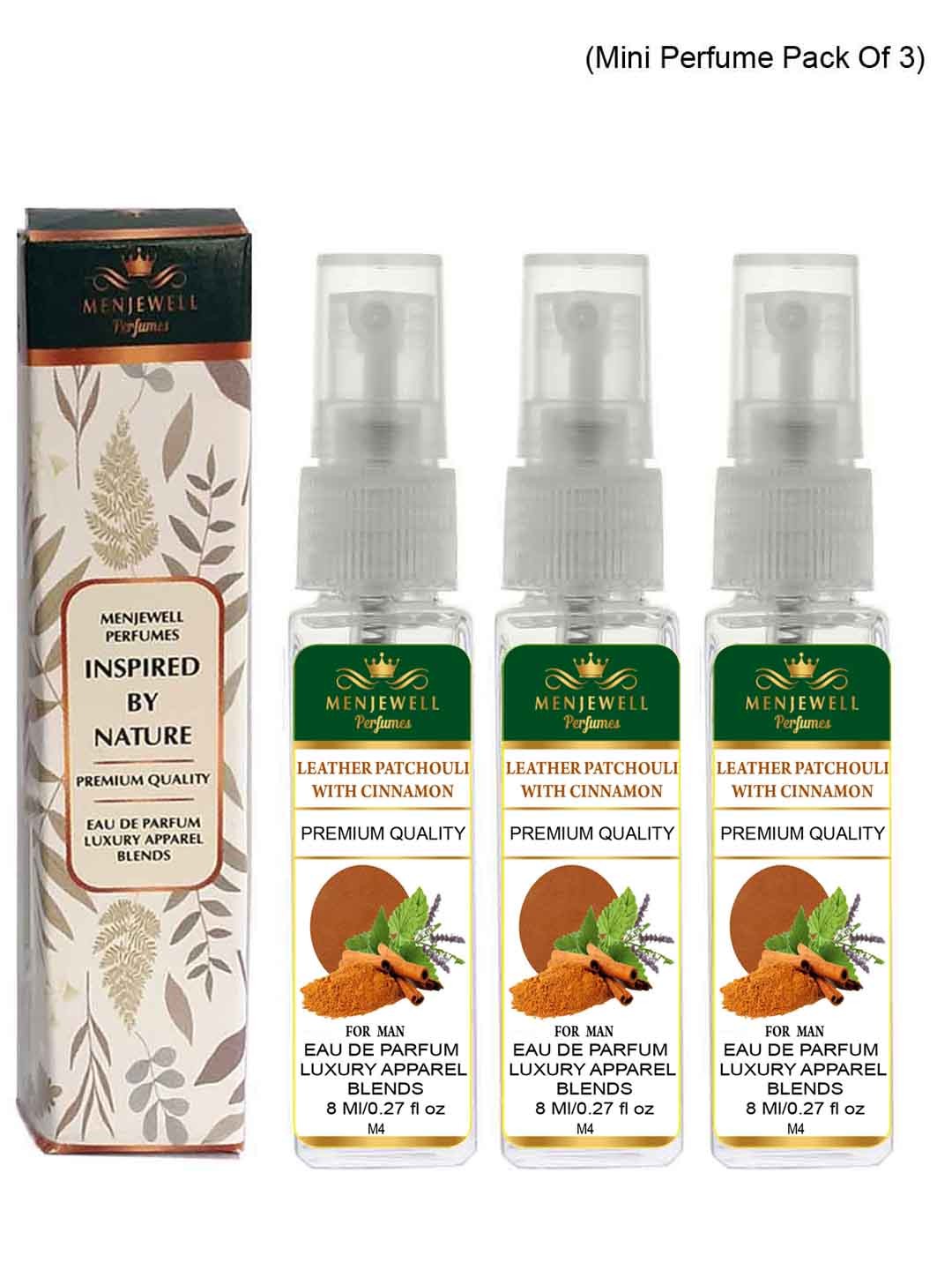 

Menjewell Men Set Of 3 Leather Patchouli With Cinnamon Eau De Parfum, Transparent