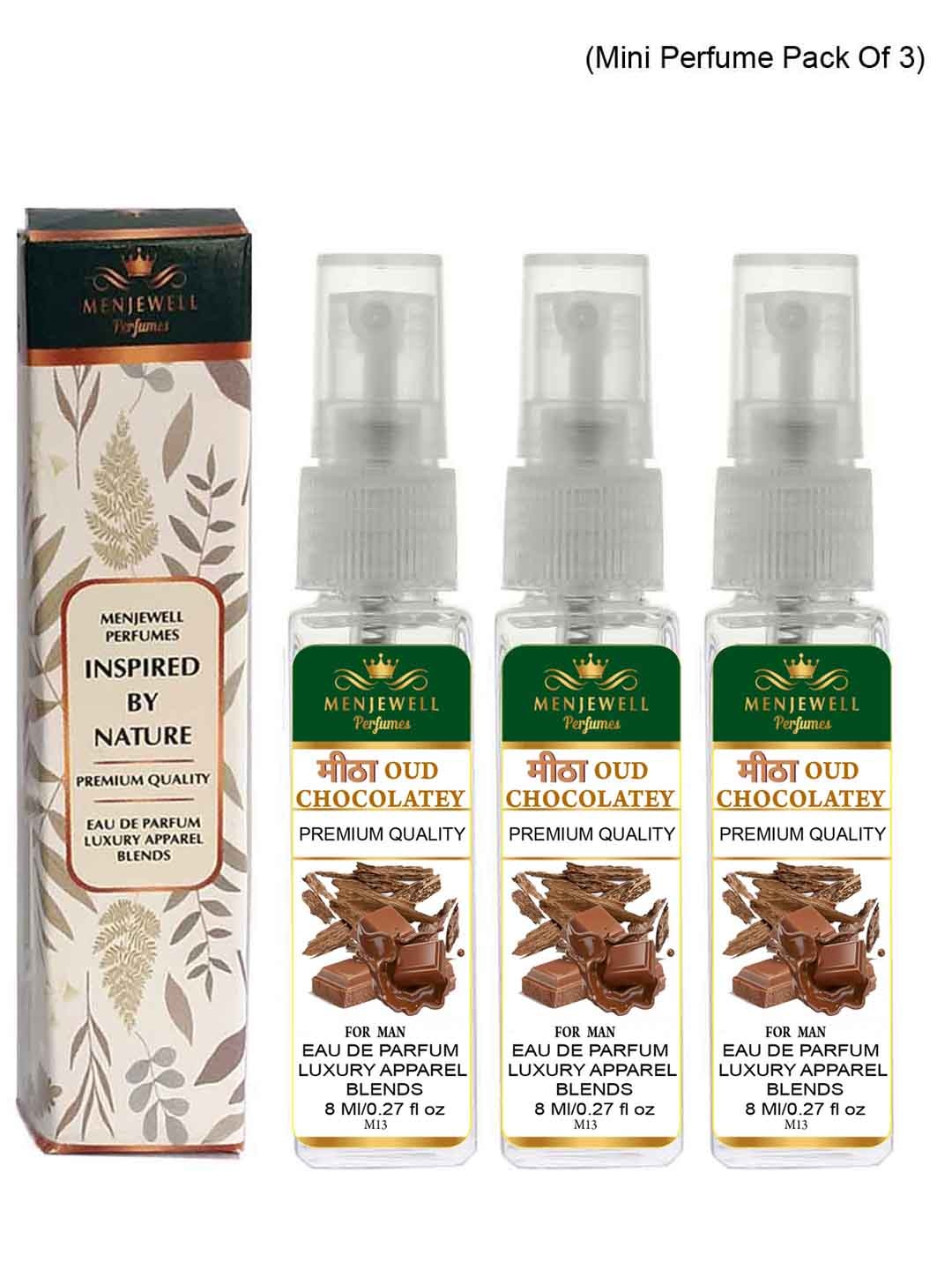 

Menjewell Men Set Of 3 Mitha Oud Chocolatey Eau De Parfum, Yellow