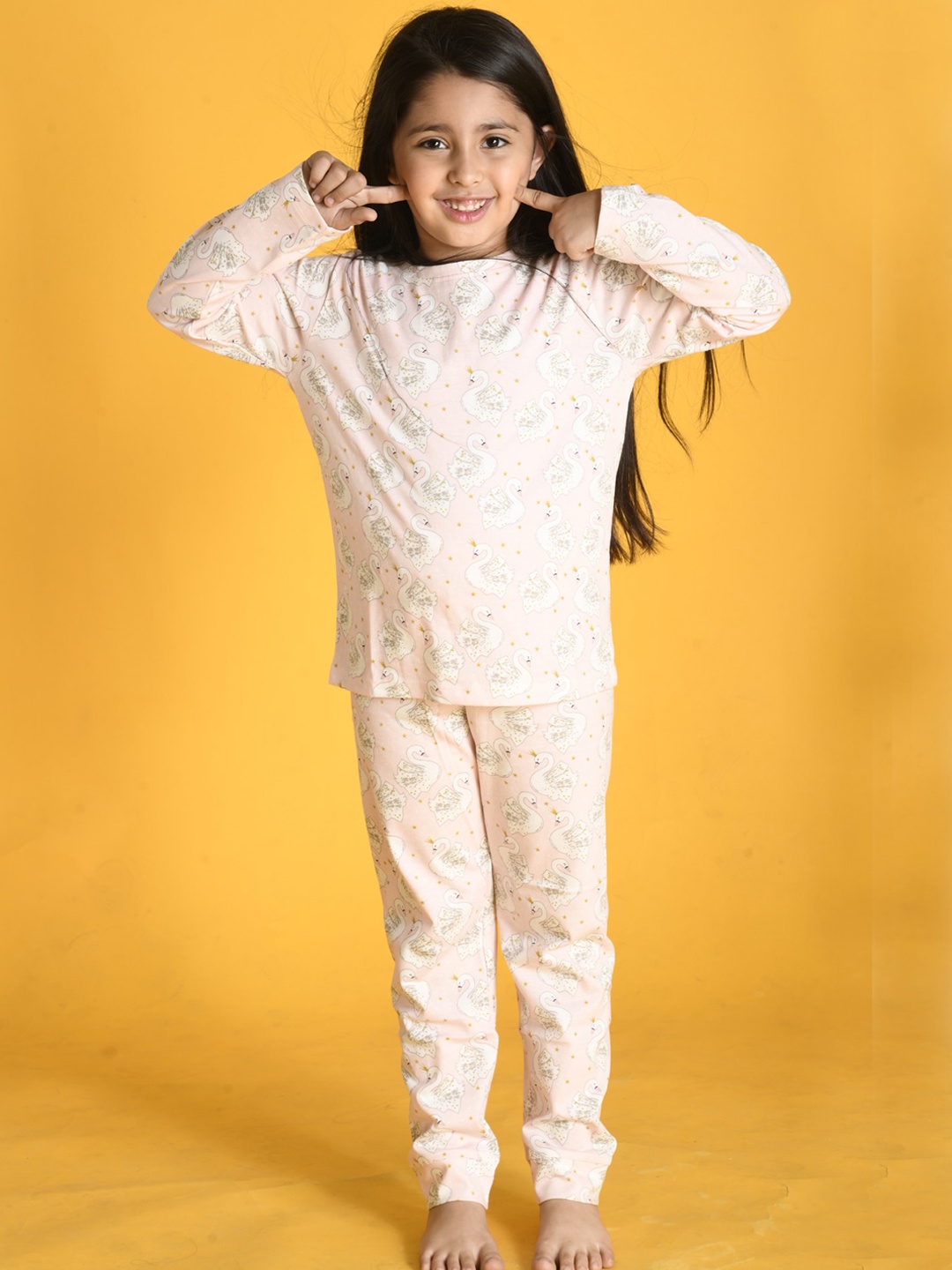 

Anthrilo Girls Pink & White Printed Night suit