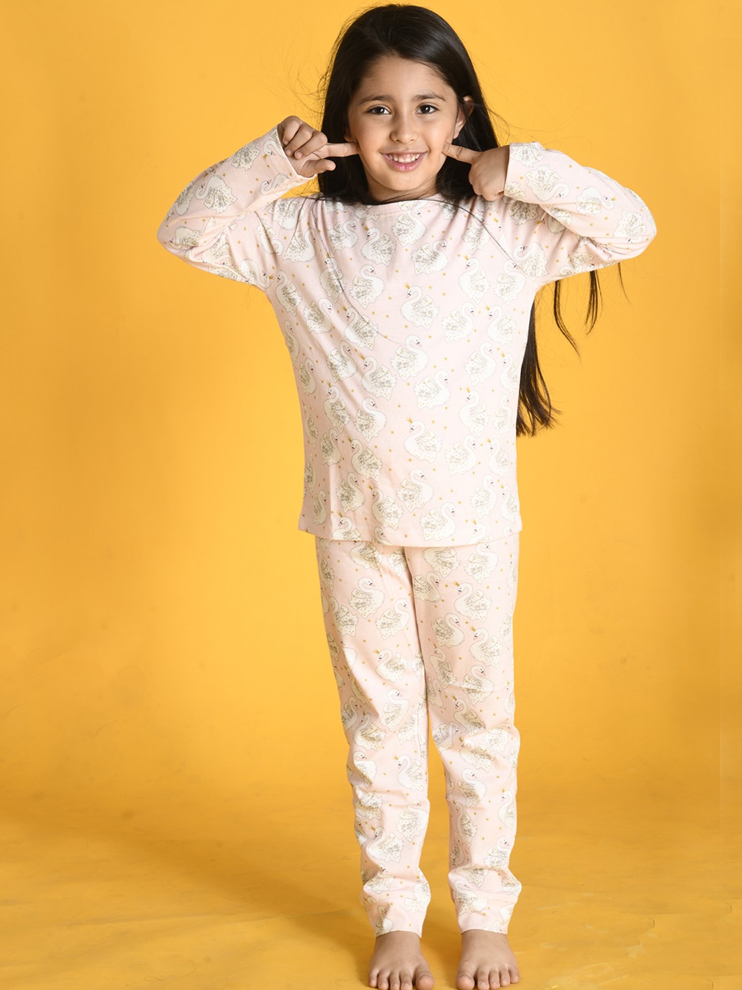 

Anthrilo Girls Pink & White Printed Night suit
