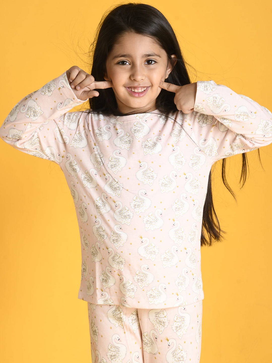 

Anthrilo Girls Pink & White Printed Night suit