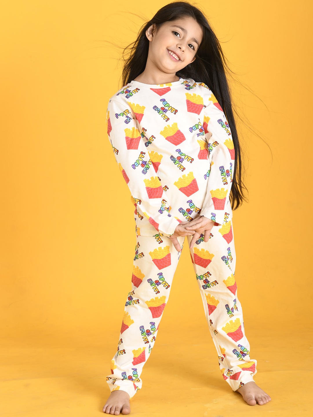 

Anthrilo Girls White & Pink Printed Night suit