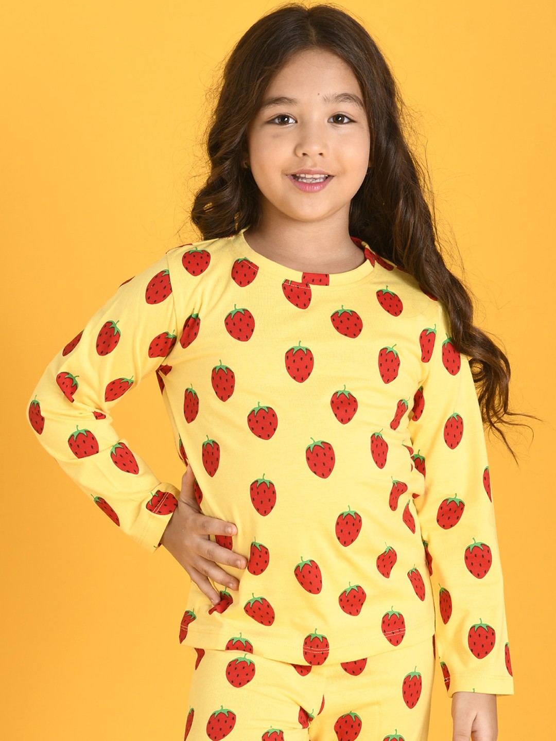 

Anthrilo Girls Printed Pure Cotton Night suit, Yellow