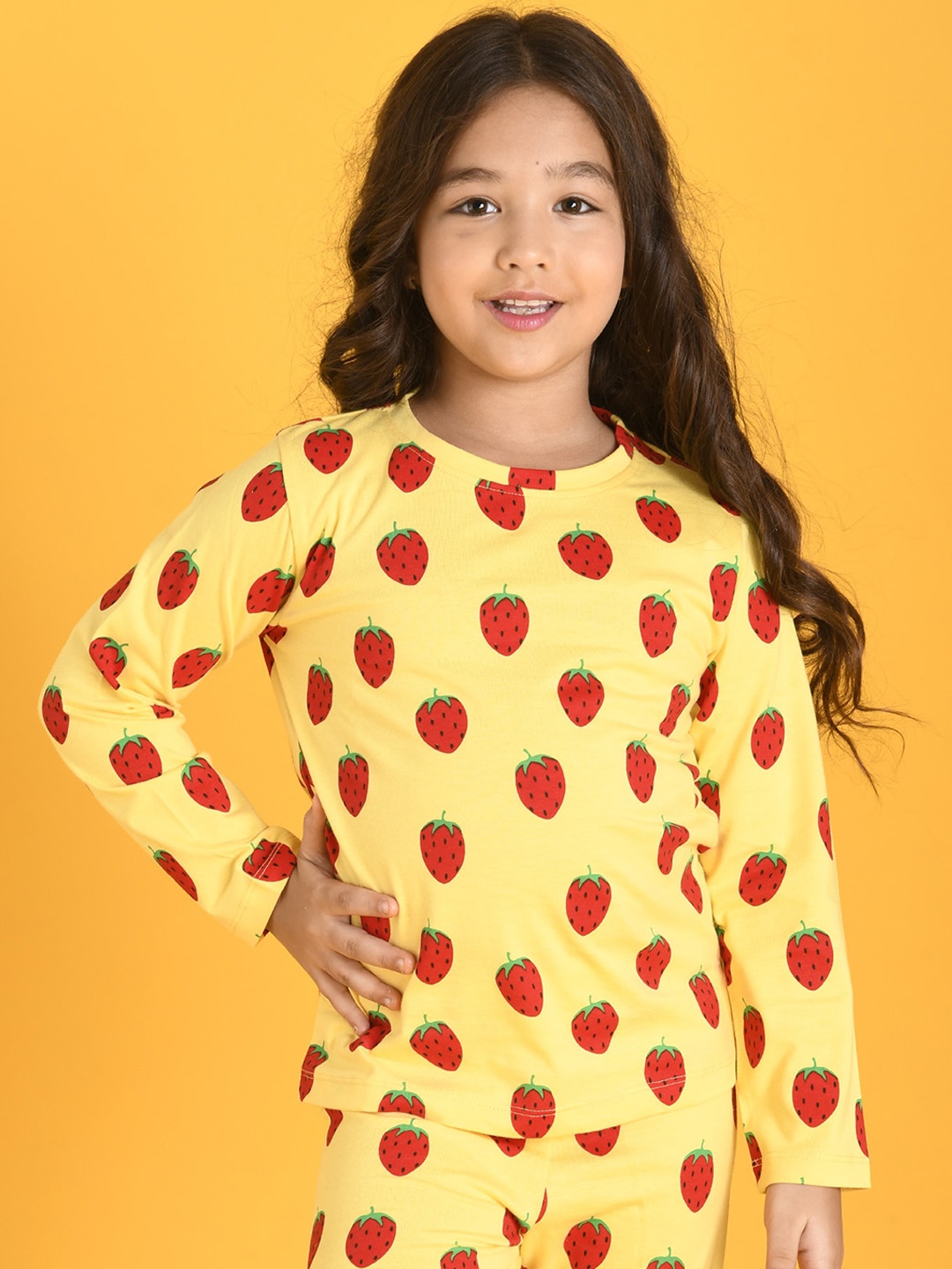 

Anthrilo Girls Printed Pure Cotton Night suit, Yellow