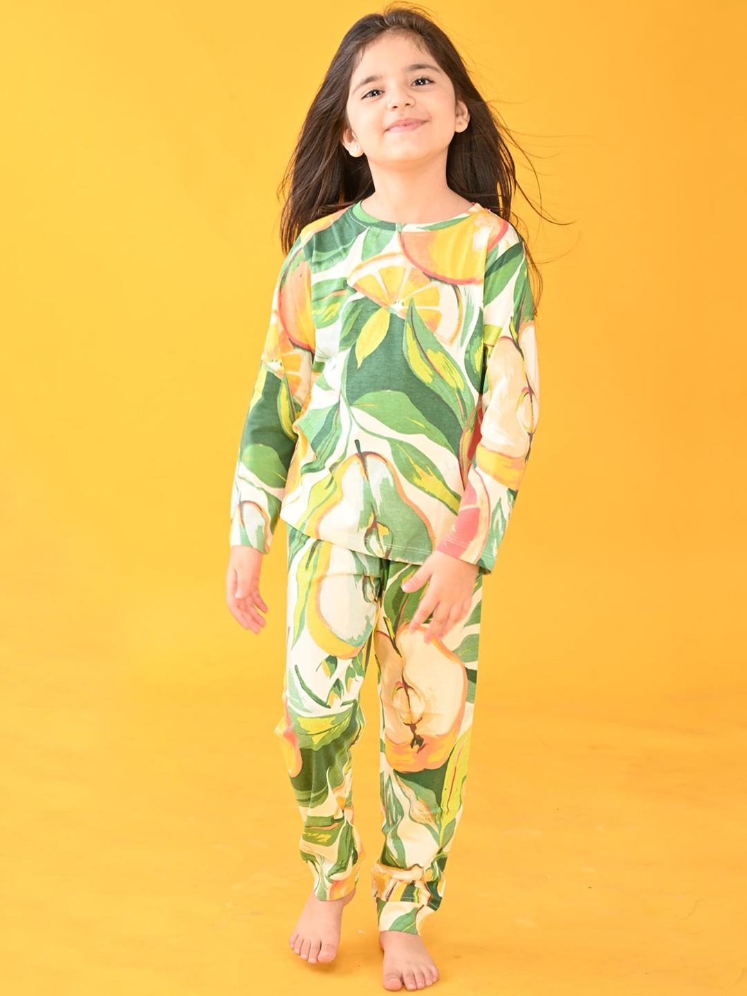 

Anthrilo Girls Printed Night suit, Orange