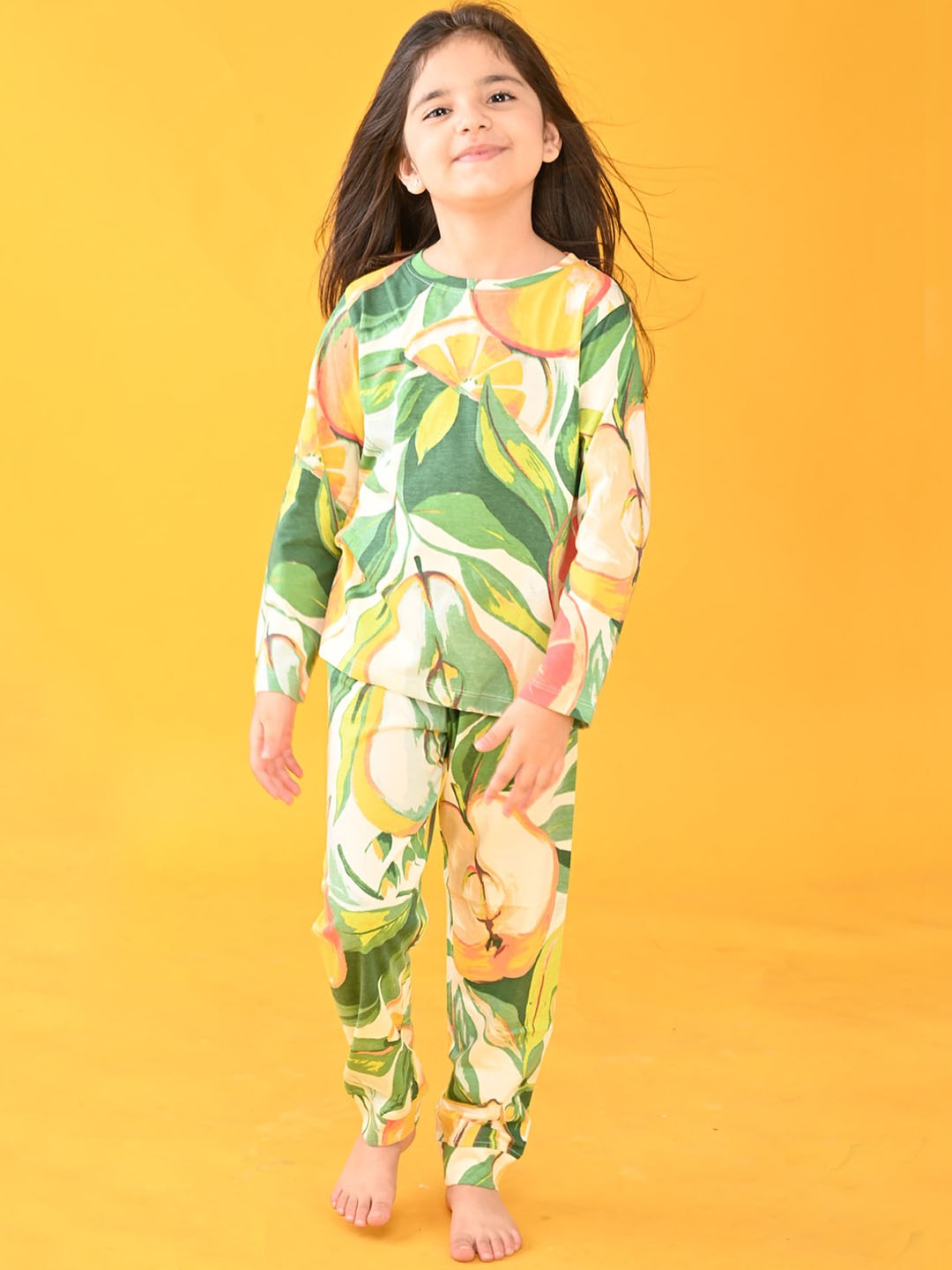 

Anthrilo Girls Orange & Green Printed Night suit