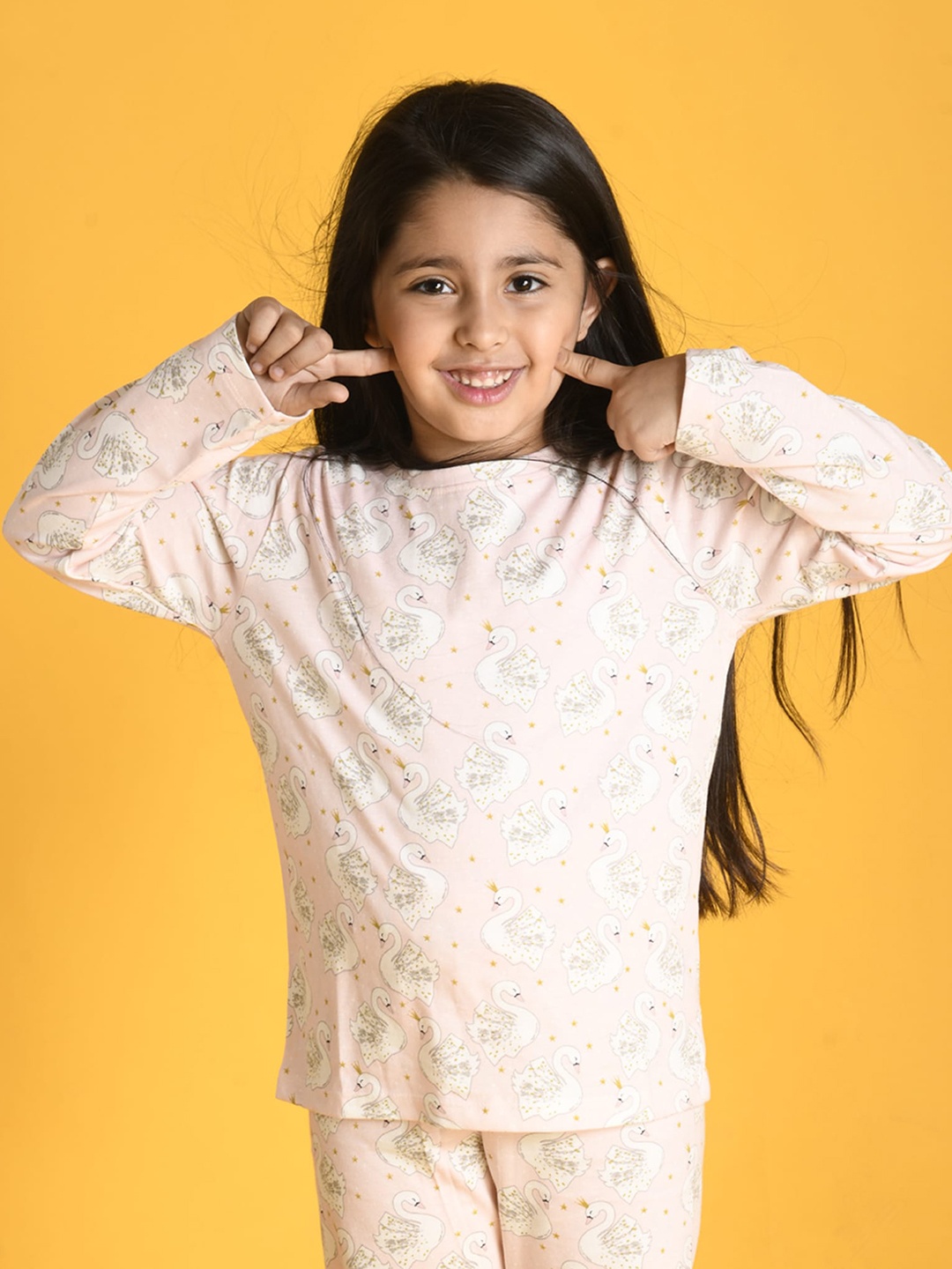 

Anthrilo Girls Pink & White Printed Night suit