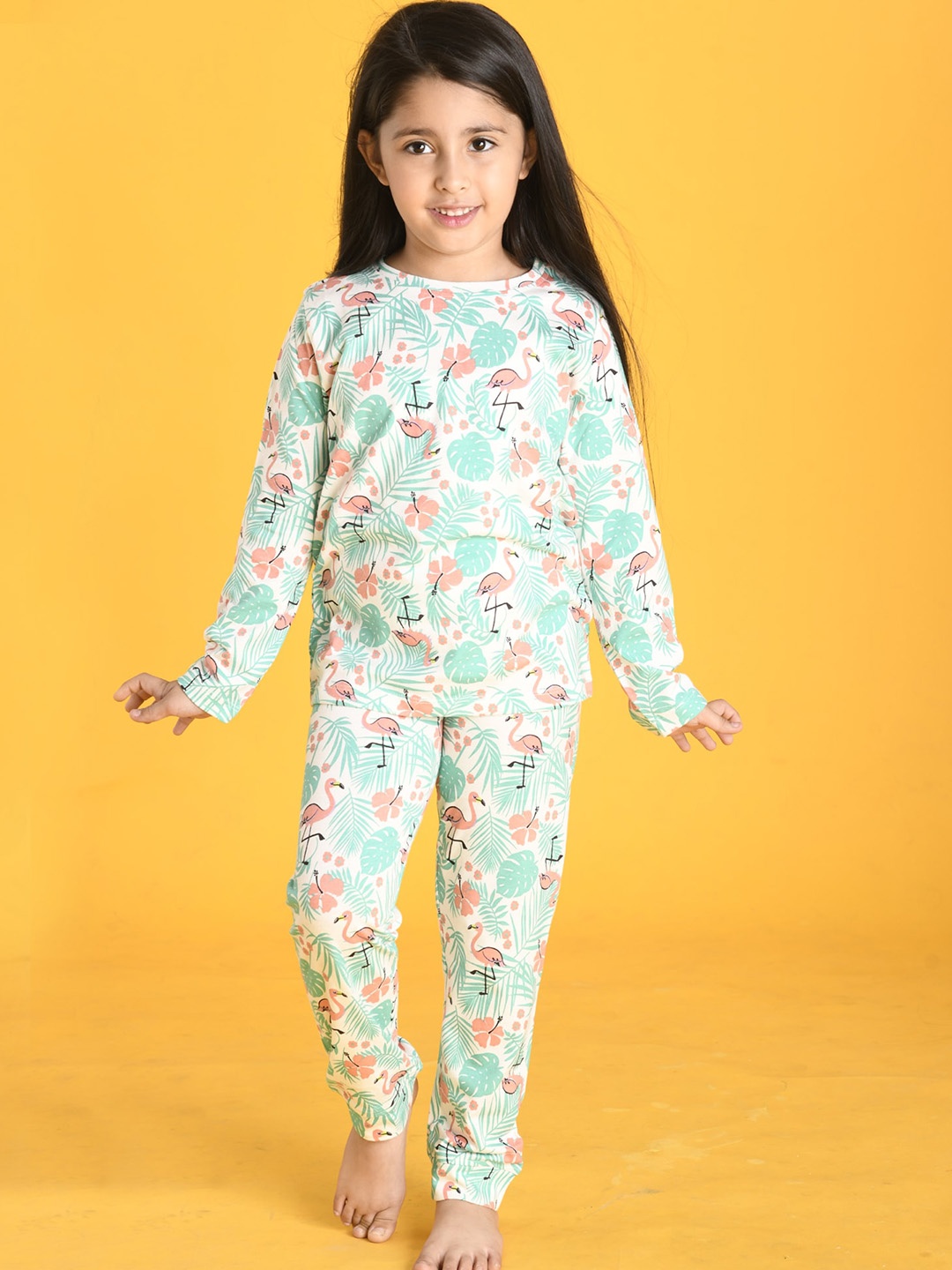

Anthrilo Girls White & Green Printed Night suit