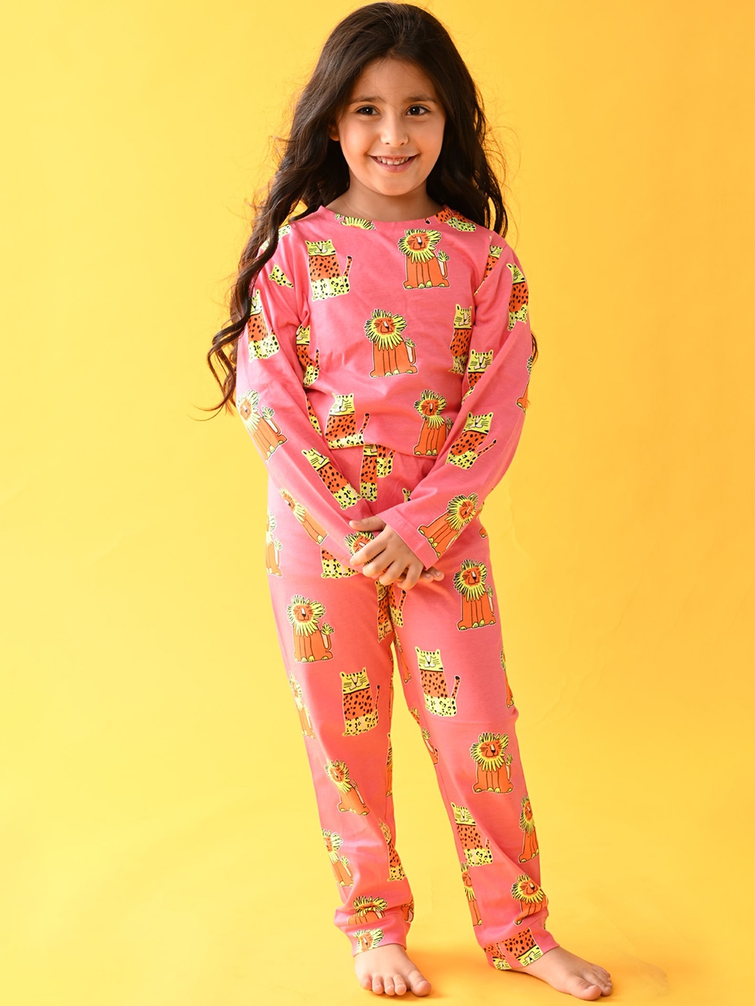 

Anthrilo Girls Pink & Green Printed Night suit