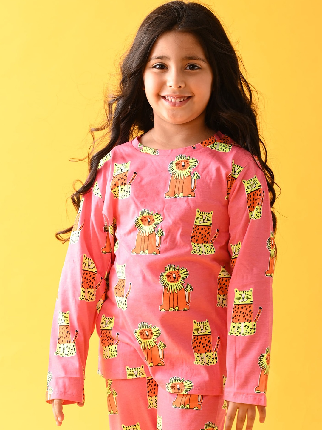 

Anthrilo Girls Pink & Yellow Printed Pure Cotton Night suit