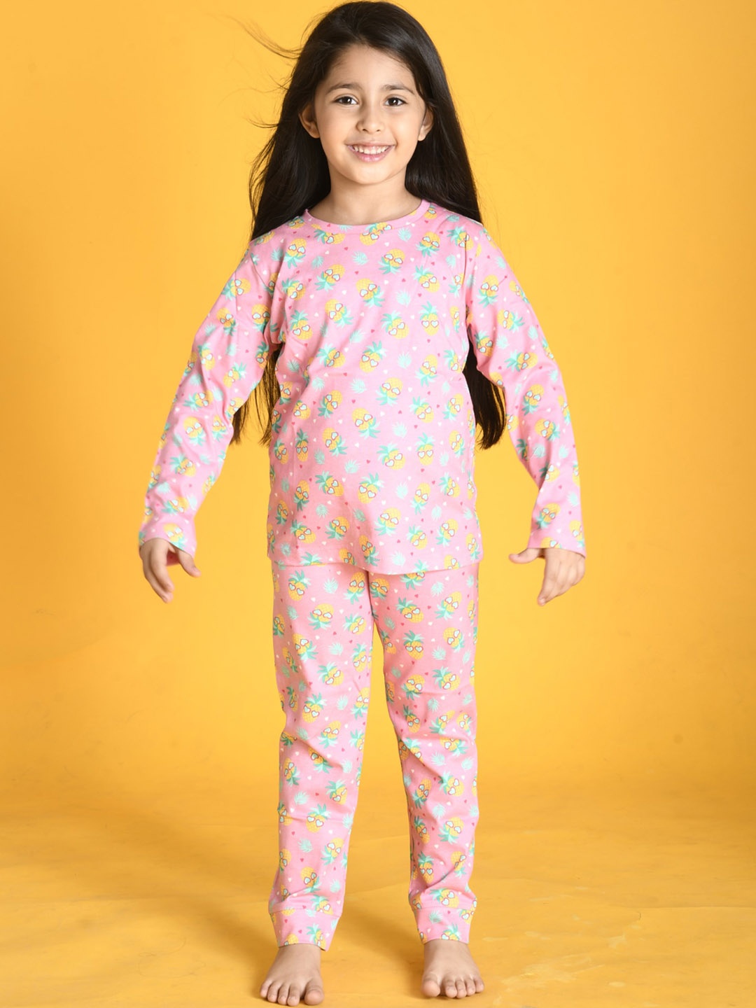 

Anthrilo Girls Printed Pure Cotton Night suit, Pink