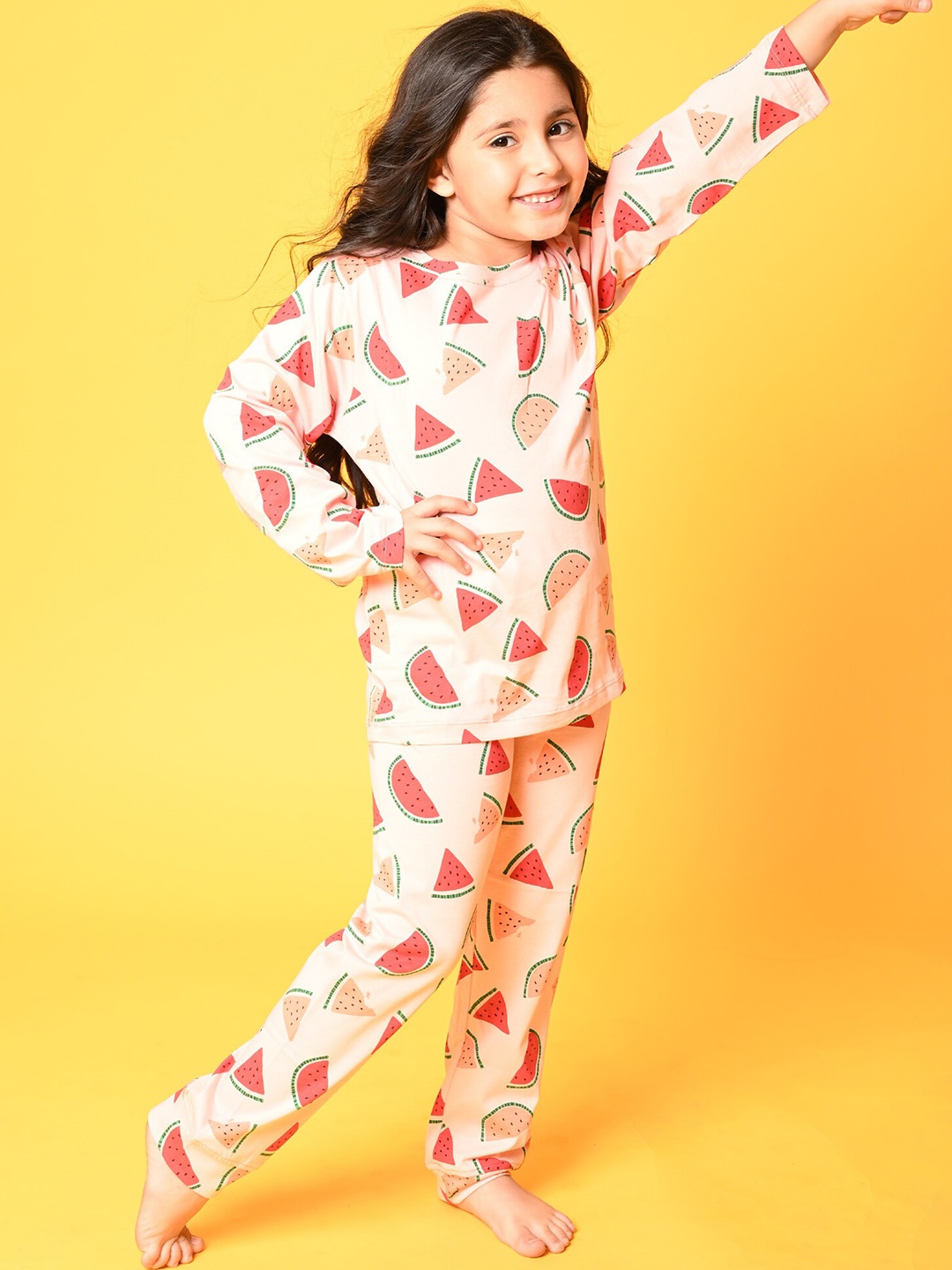 

Anthrilo Girls Pink & Green Printed Pure Cotton Night suit