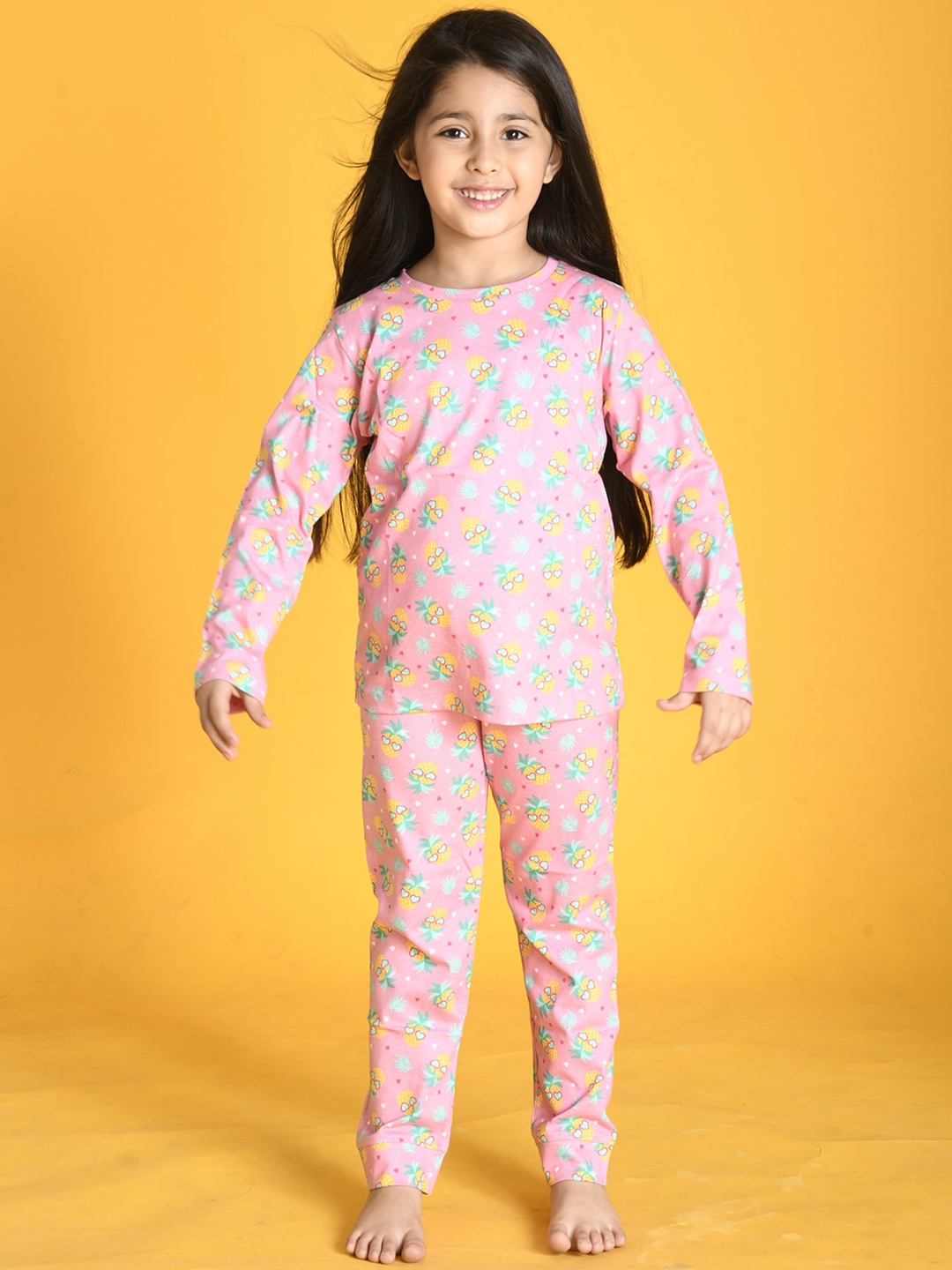 

Anthrilo Girls Pink & Blue Printed Pure Cotton Night suit