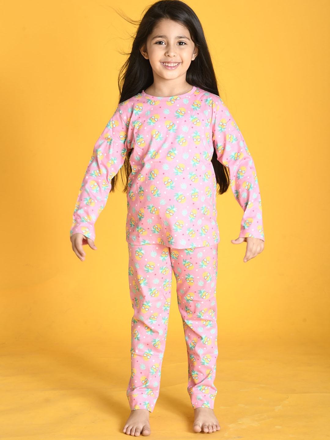 

Anthrilo Girls Pink & Blue Printed Pure Cotton Night suit