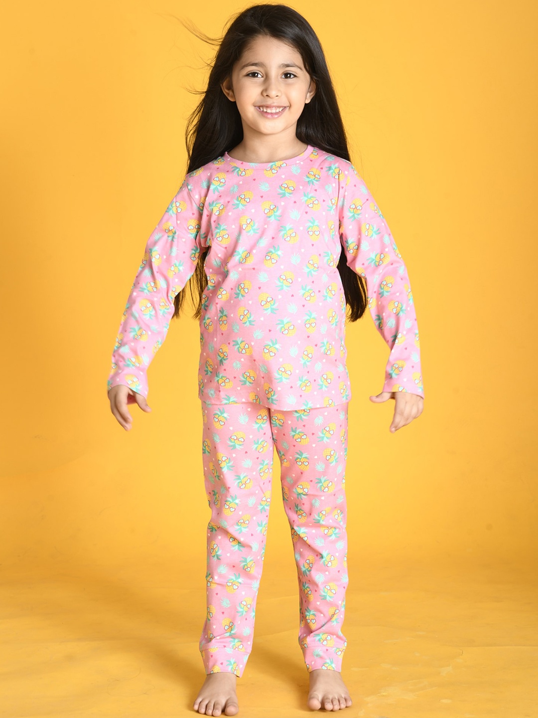 

Anthrilo Girls Printed Pure Cotton Night Suit, Pink