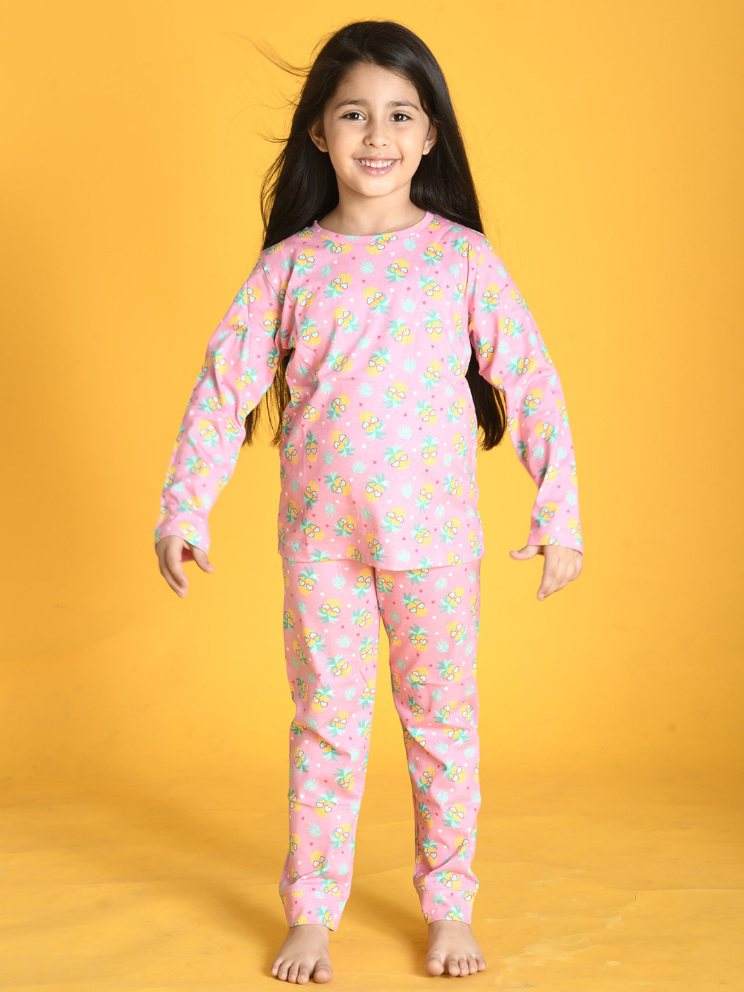 

Anthrilo Girls Pink & Blue Printed Pure Cotton Night suit