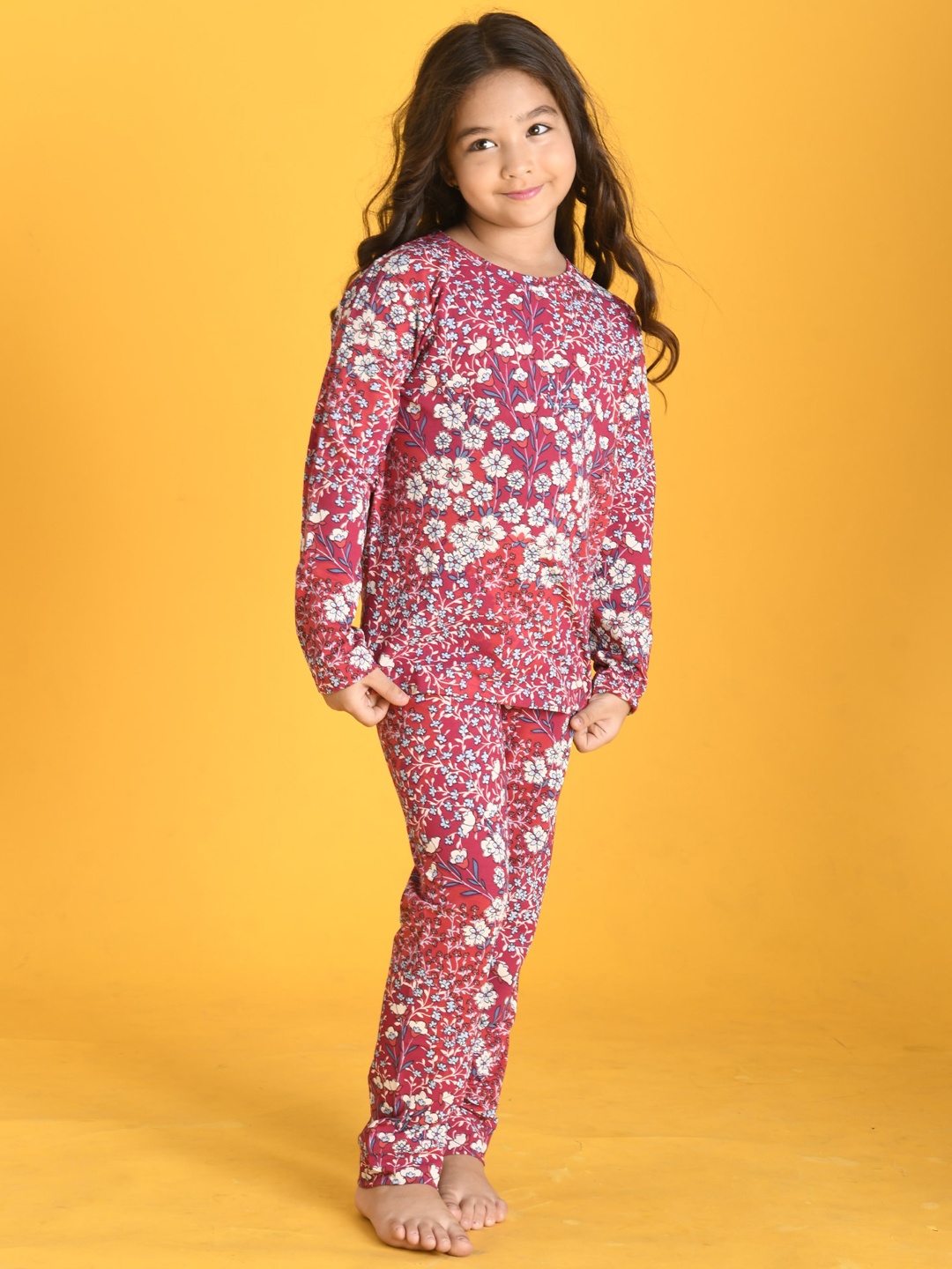 

Anthrilo Girls Printed Pure Cotton Night suit, Red