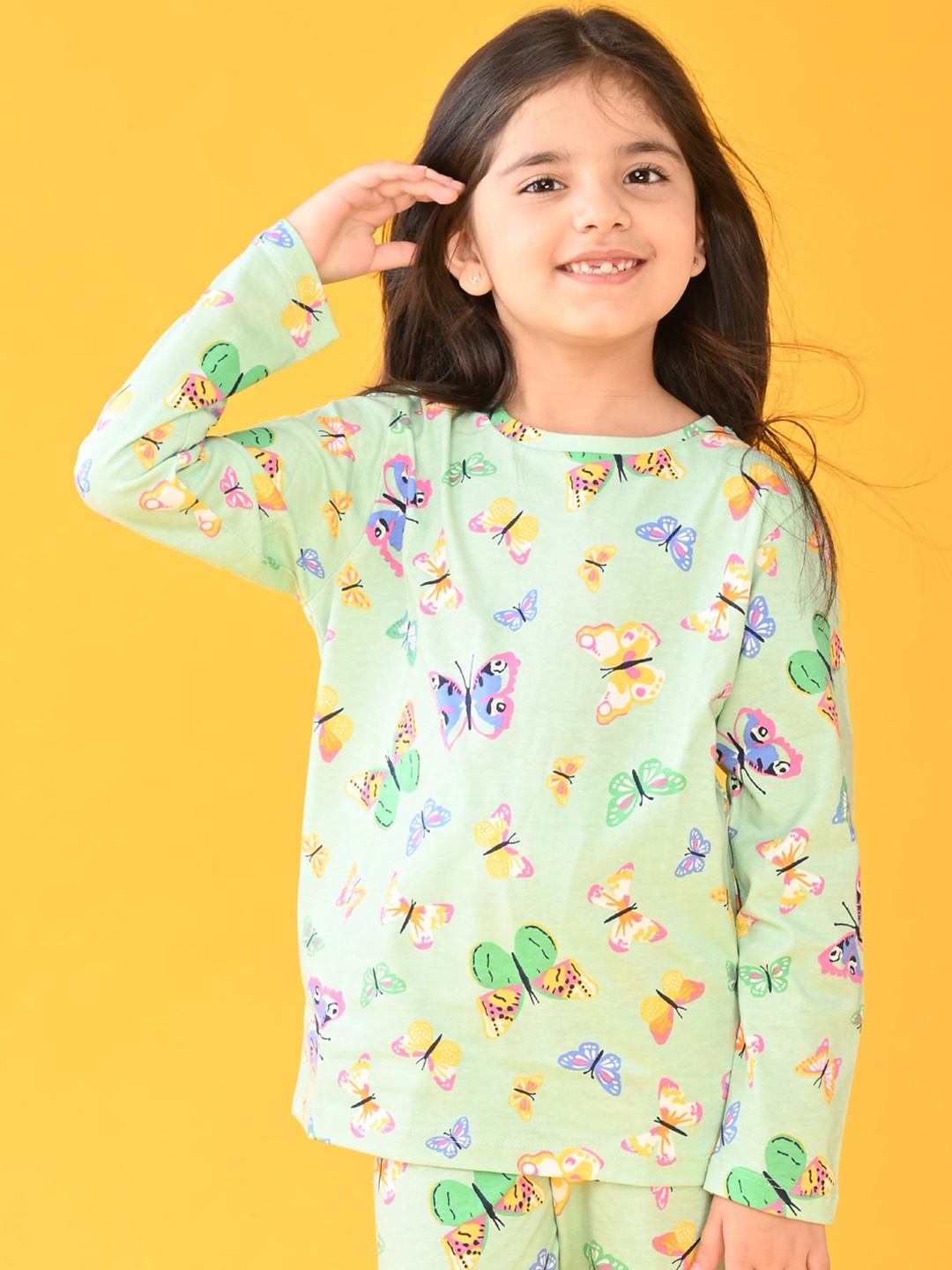 

Anthrilo Girls Printed Pure Cotton Night Suit, Green