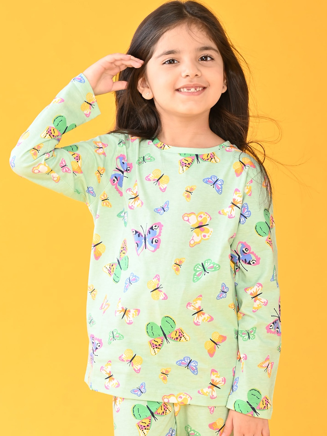 

Anthrilo Girls Green & Blue Printed Cotton Night suit
