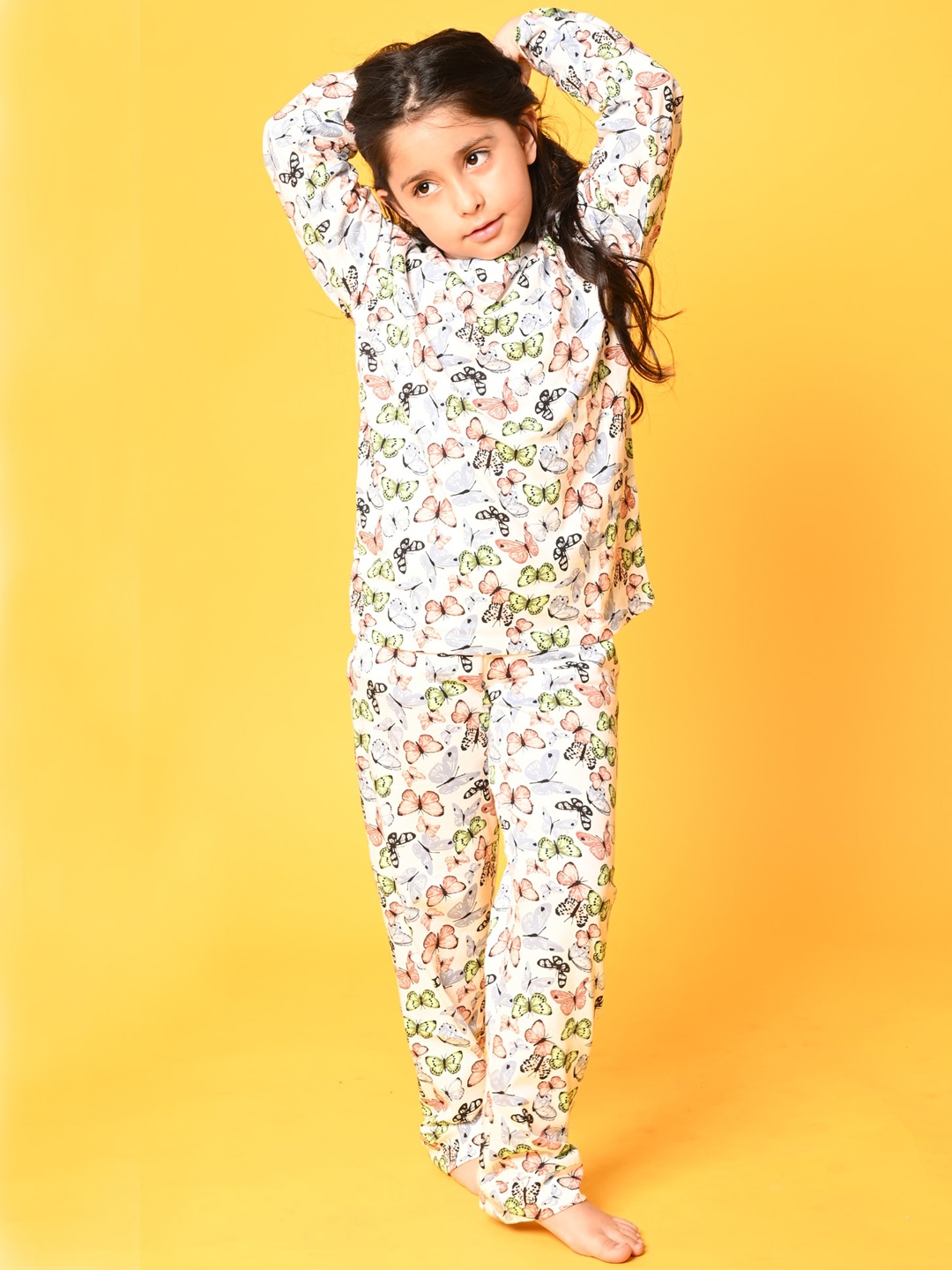 

Anthrilo Girls White & Green Printed Cotton Night suit