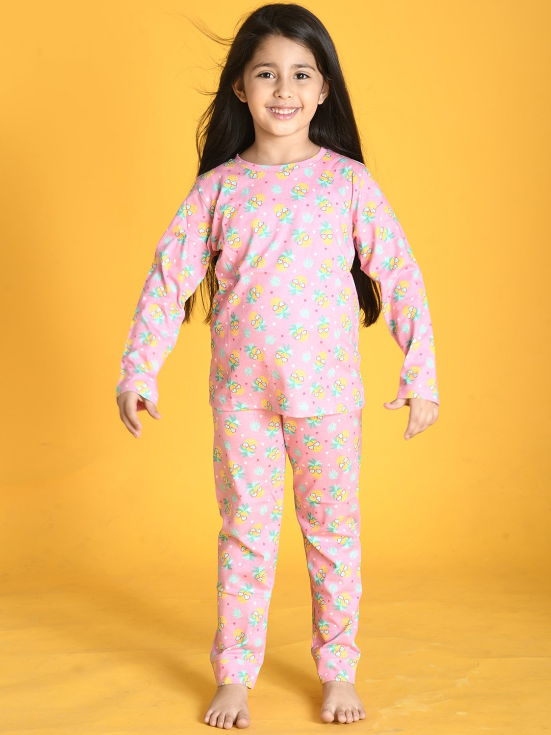 

Anthrilo Girls Pink & Yellow Printed Night suit
