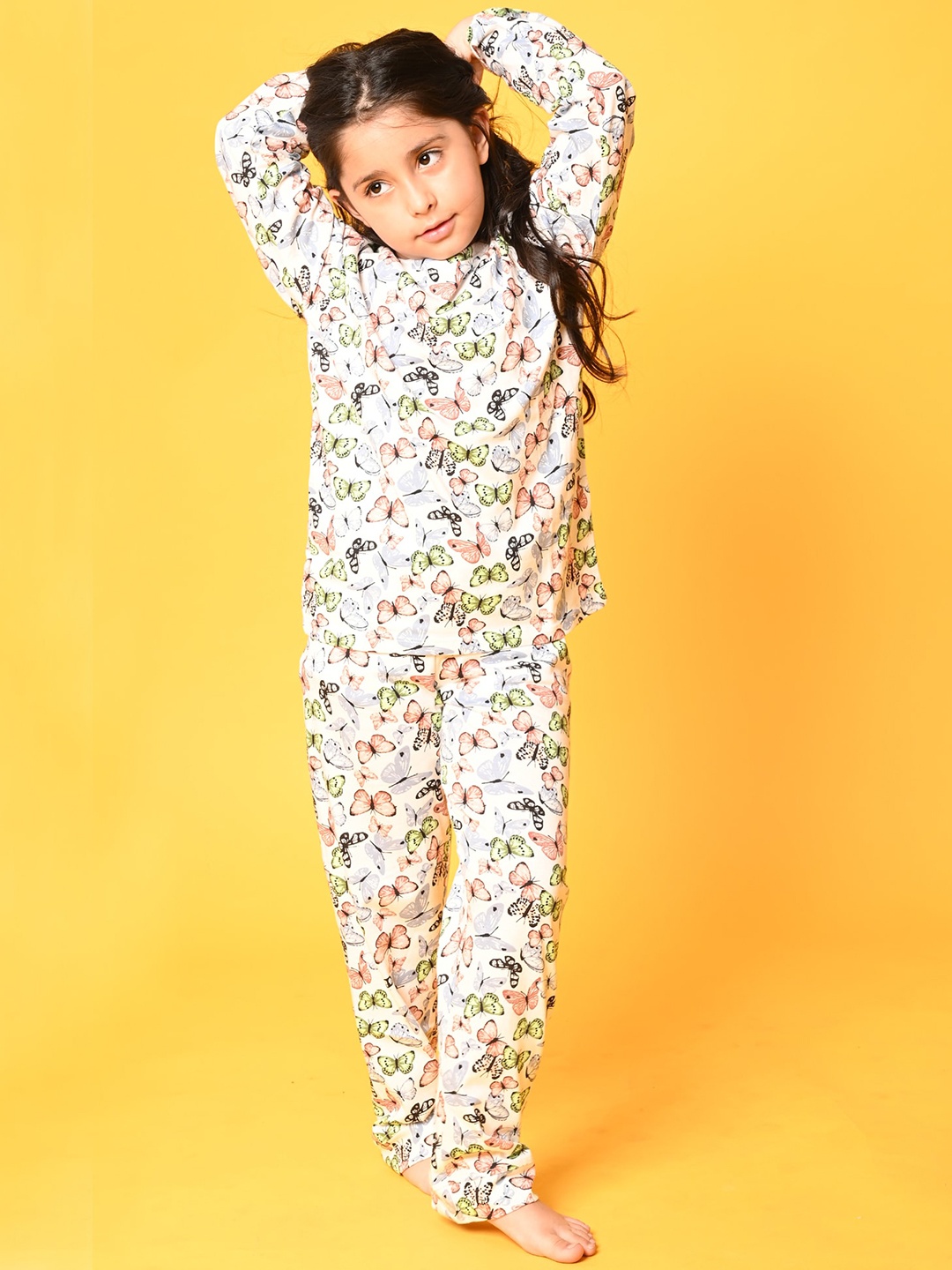 

Anthrilo Girls White & Black Printed Cotton Night suit