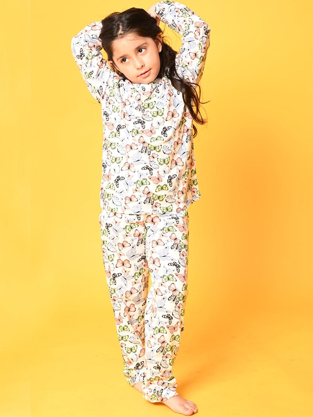 

Anthrilo Girls White & Pink Printed Cotton Night suit
