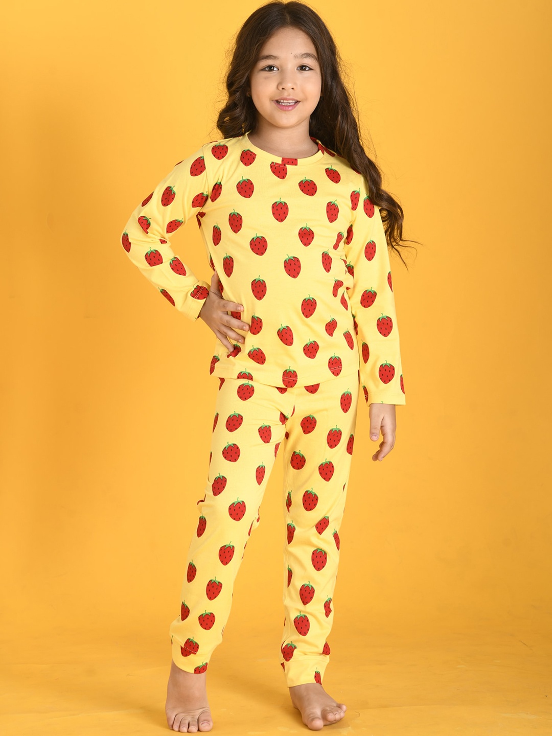 

Anthrilo Girls Yellow & Red Printed Cotton Night suit