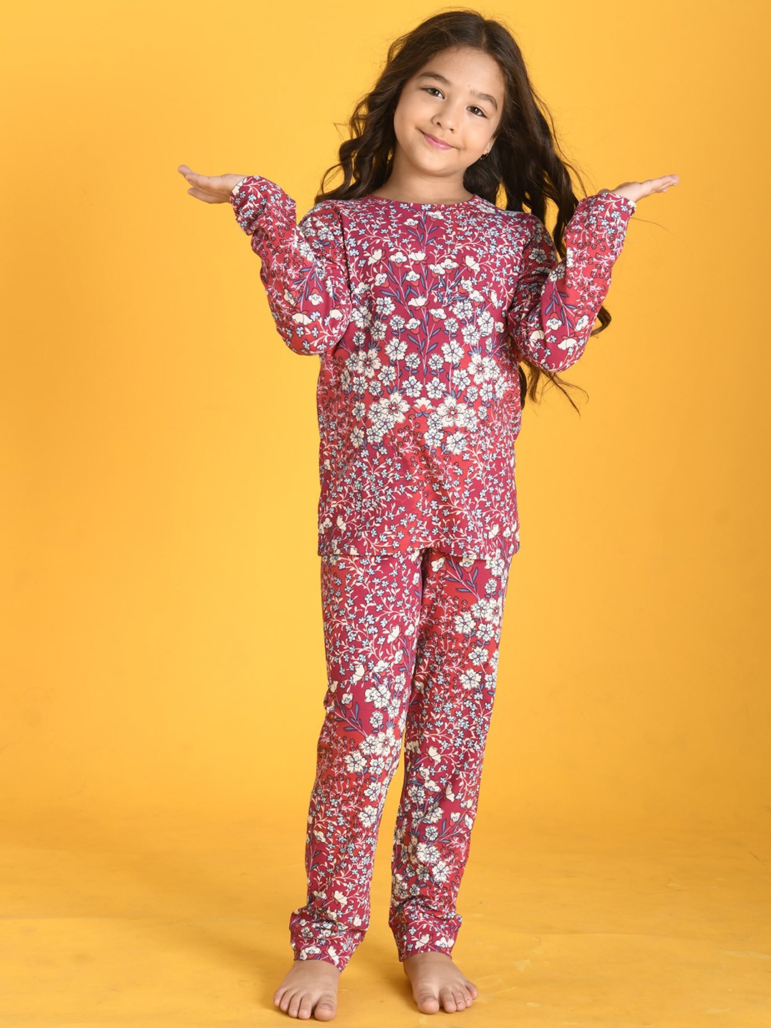 

Anthrilo Girls Printed Pure Cotton Night Suit, Red