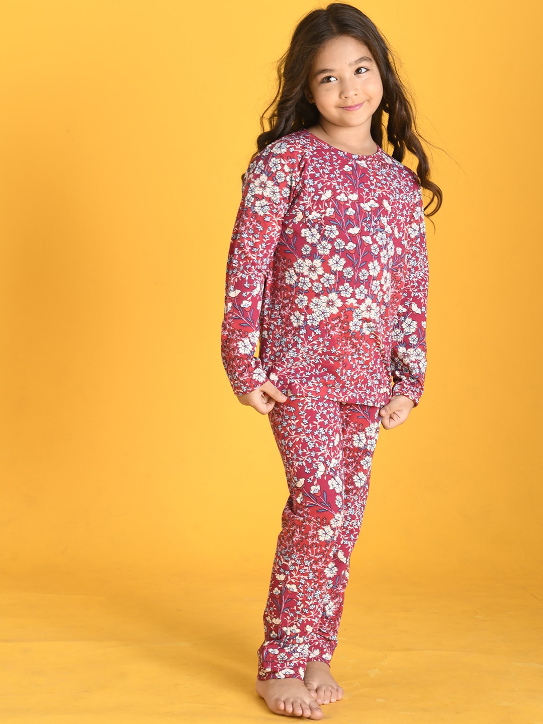 

Anthrilo Girls Printed Pure Cotton Night suit, Red