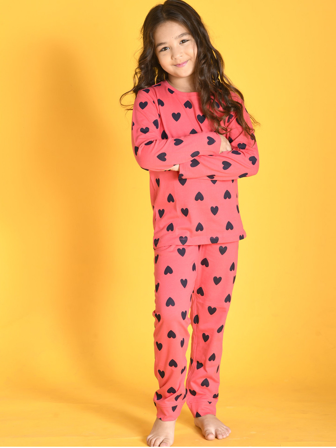 

Anthrilo Girls Printed Pure Cotton Night suit, Pink
