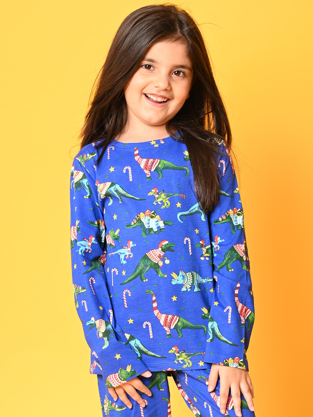 

Anthrilo Girls Printed Pure Cotton Night Suit, Blue