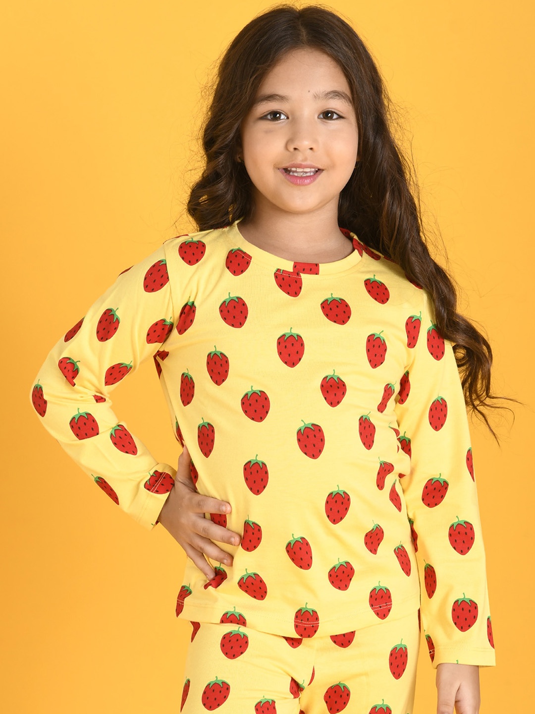 

Anthrilo Girls Yellow & Red Printed Cotton Night suit