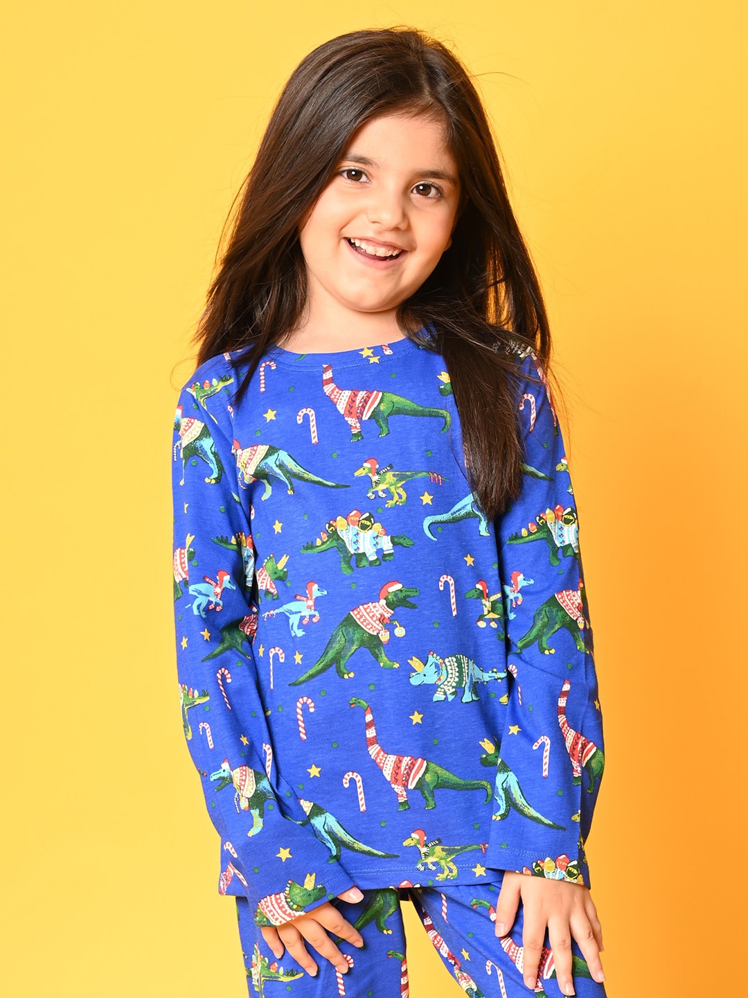 

Anthrilo Girls Blue & Green Printed Pure Cotton Night Suit