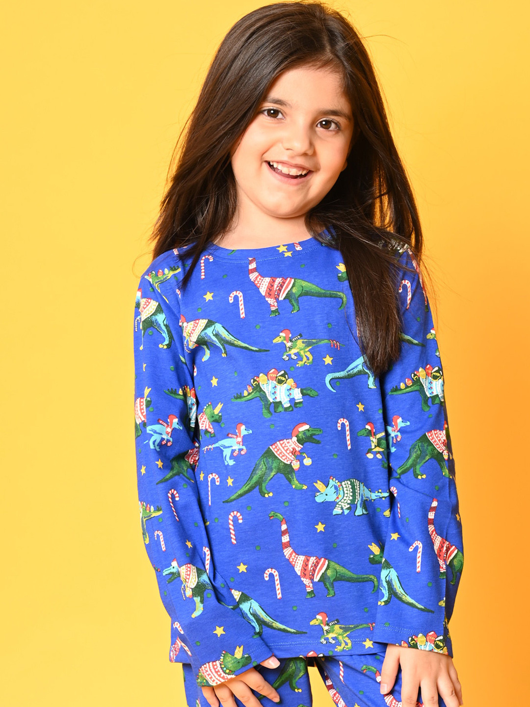 

Anthrilo Girls Printed Pure Cotton Night Suit, Blue