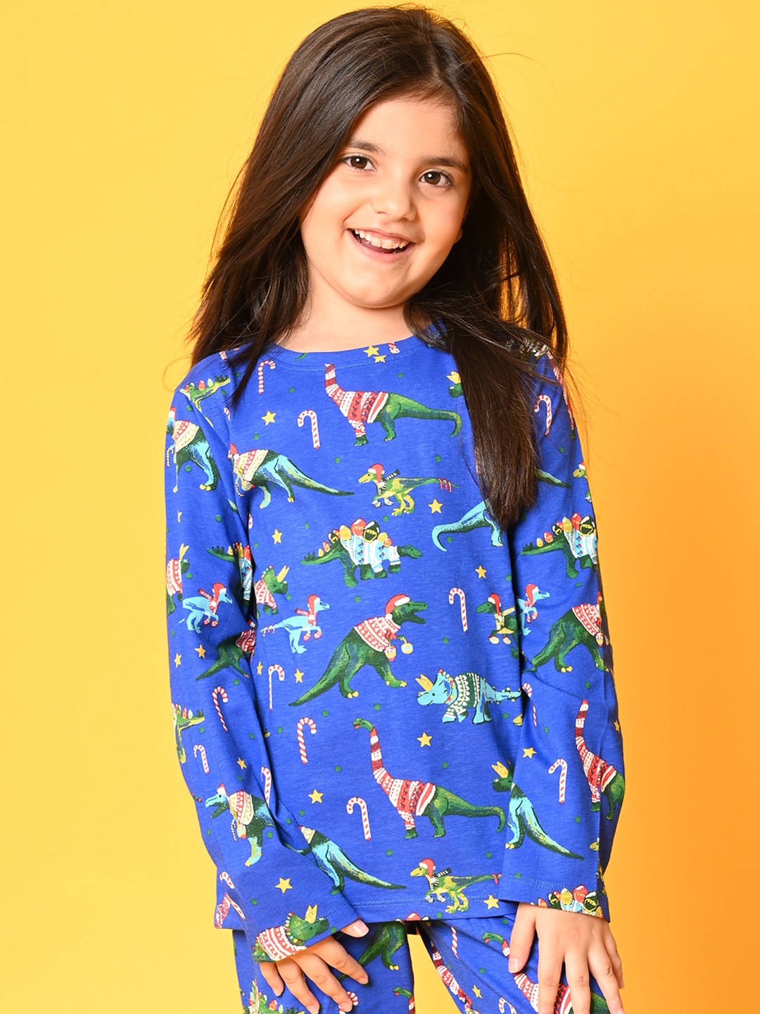 

Anthrilo Girls Blue & Green Printed Pure Cotton Night Suit