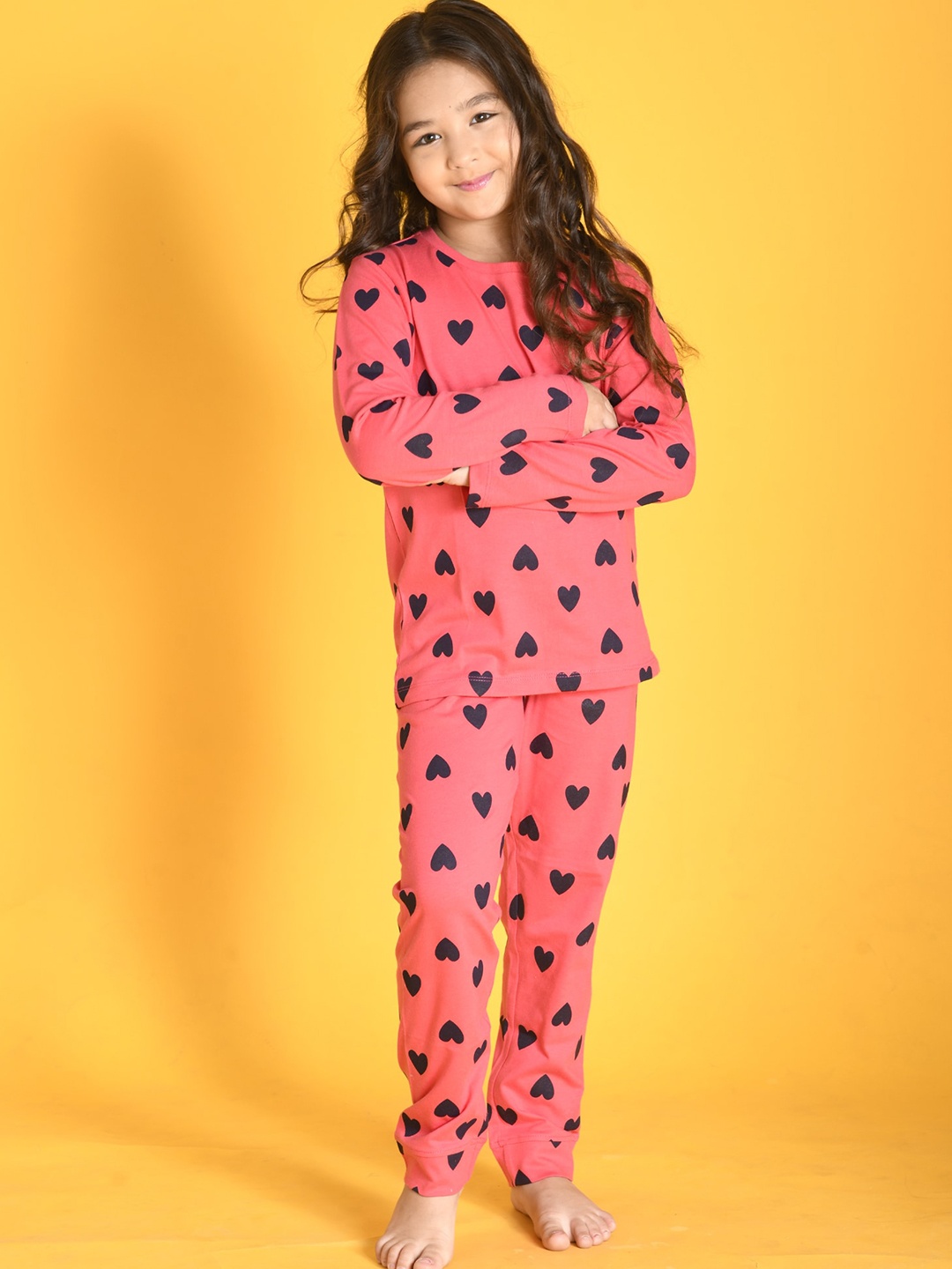

Anthrilo Girls Printed Pure Cotton Night Suit, Pink