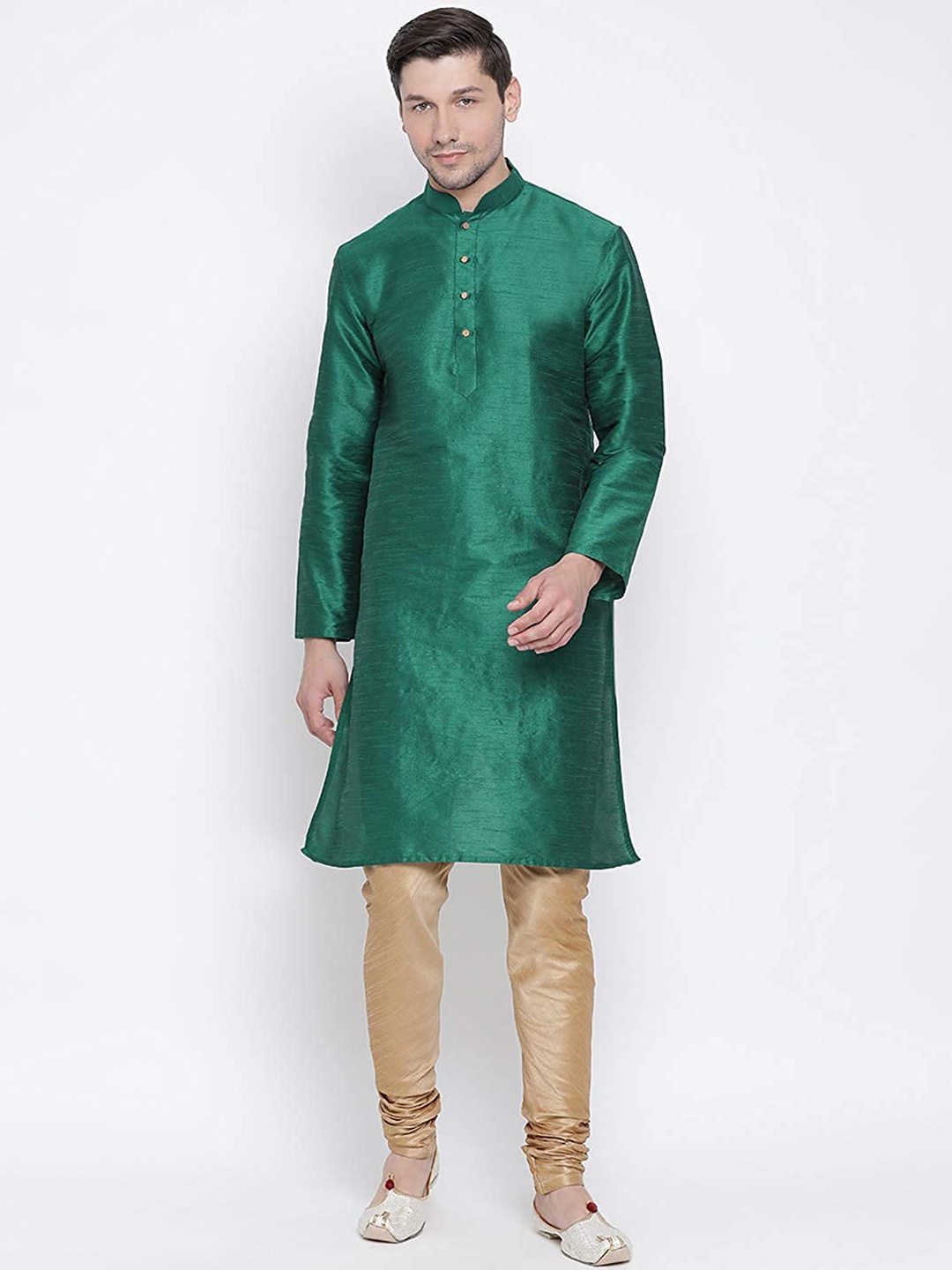 

ROYAL KURTA Men Green Dupion Silk Kurta with Churidar
