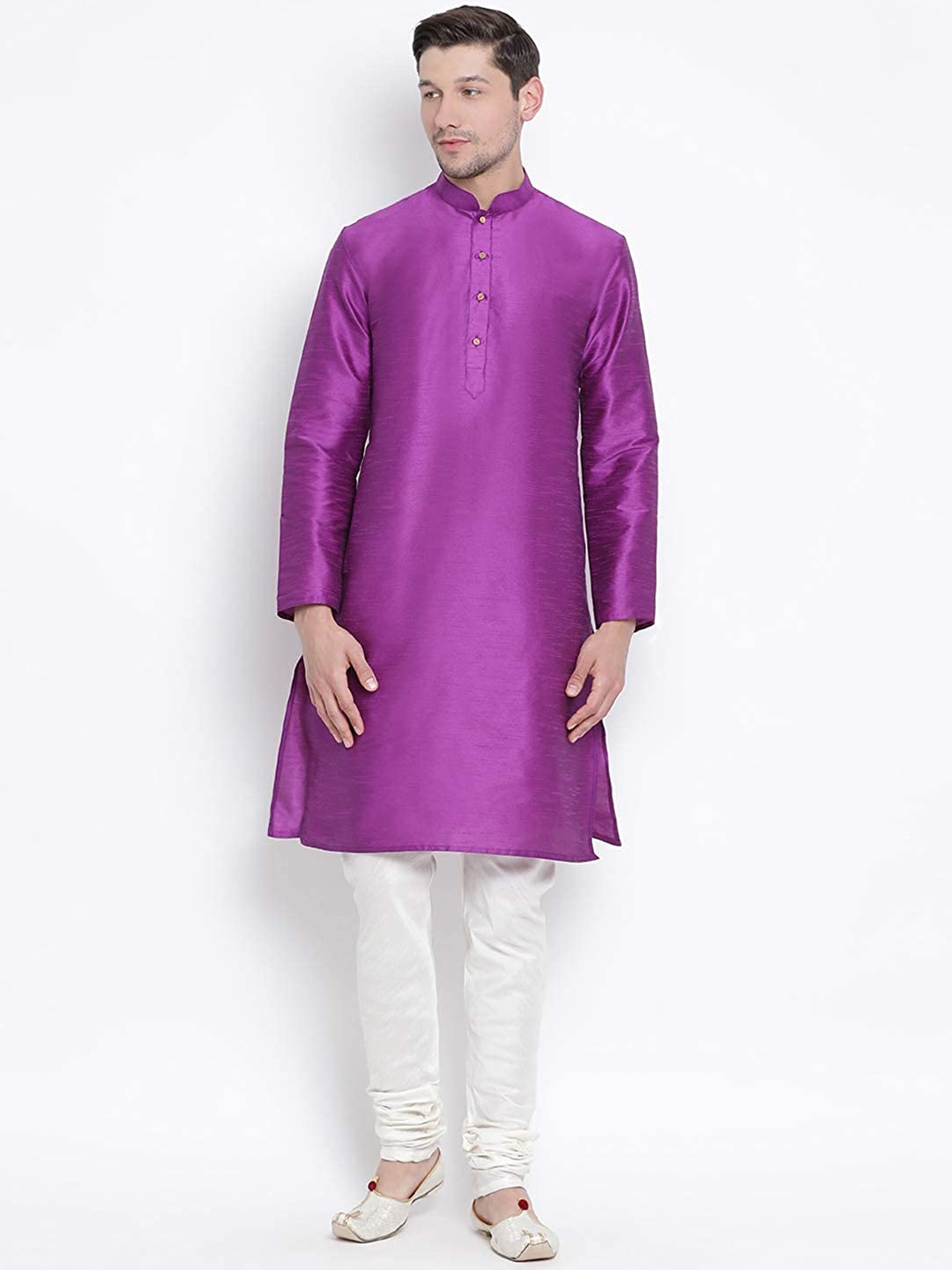 

ROYAL KURTA Men Solid Dupion Silk Straight Kurta with Churidar, Purple