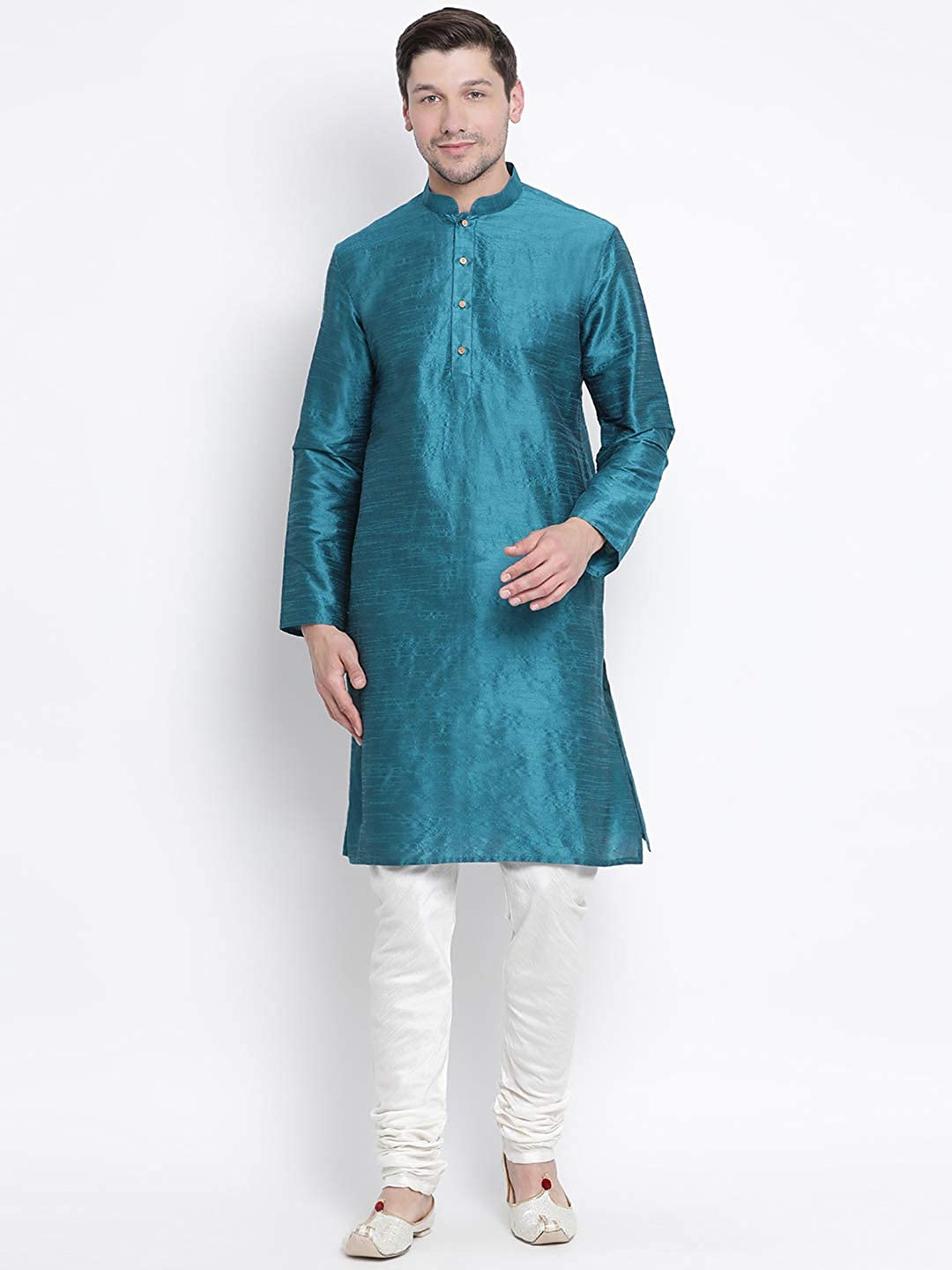 

ROYAL KURTA Men Dupion Silk Kurta with Churidar Set, Green