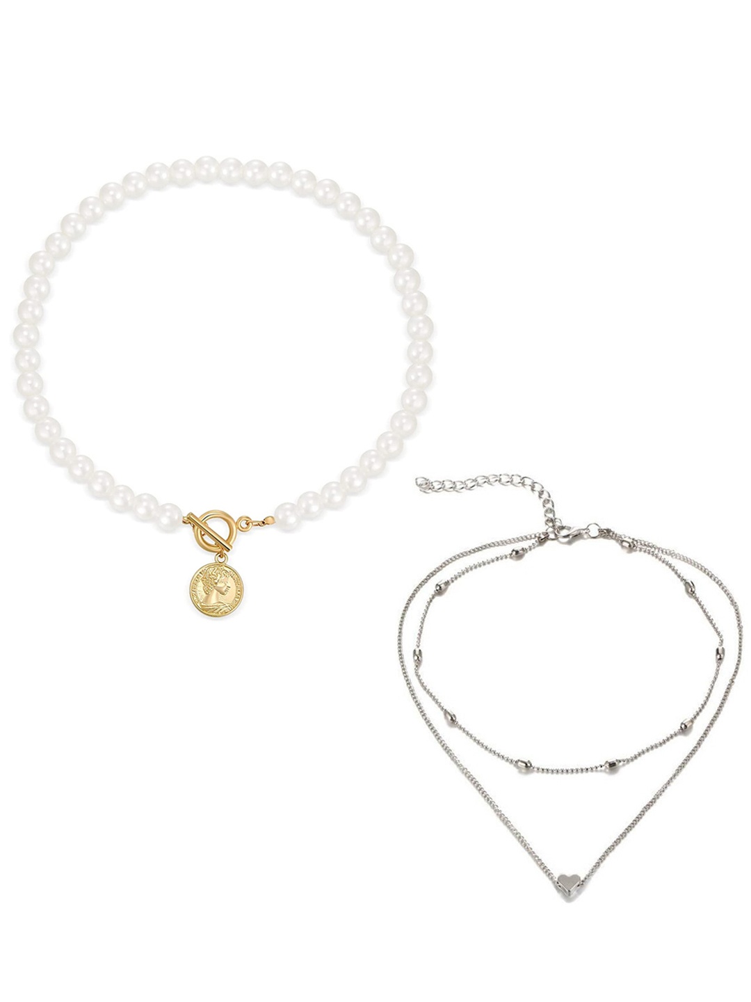

Jewels Galaxy Set of 2 Gold-Toned & White Gold-Plated Layered Necklace