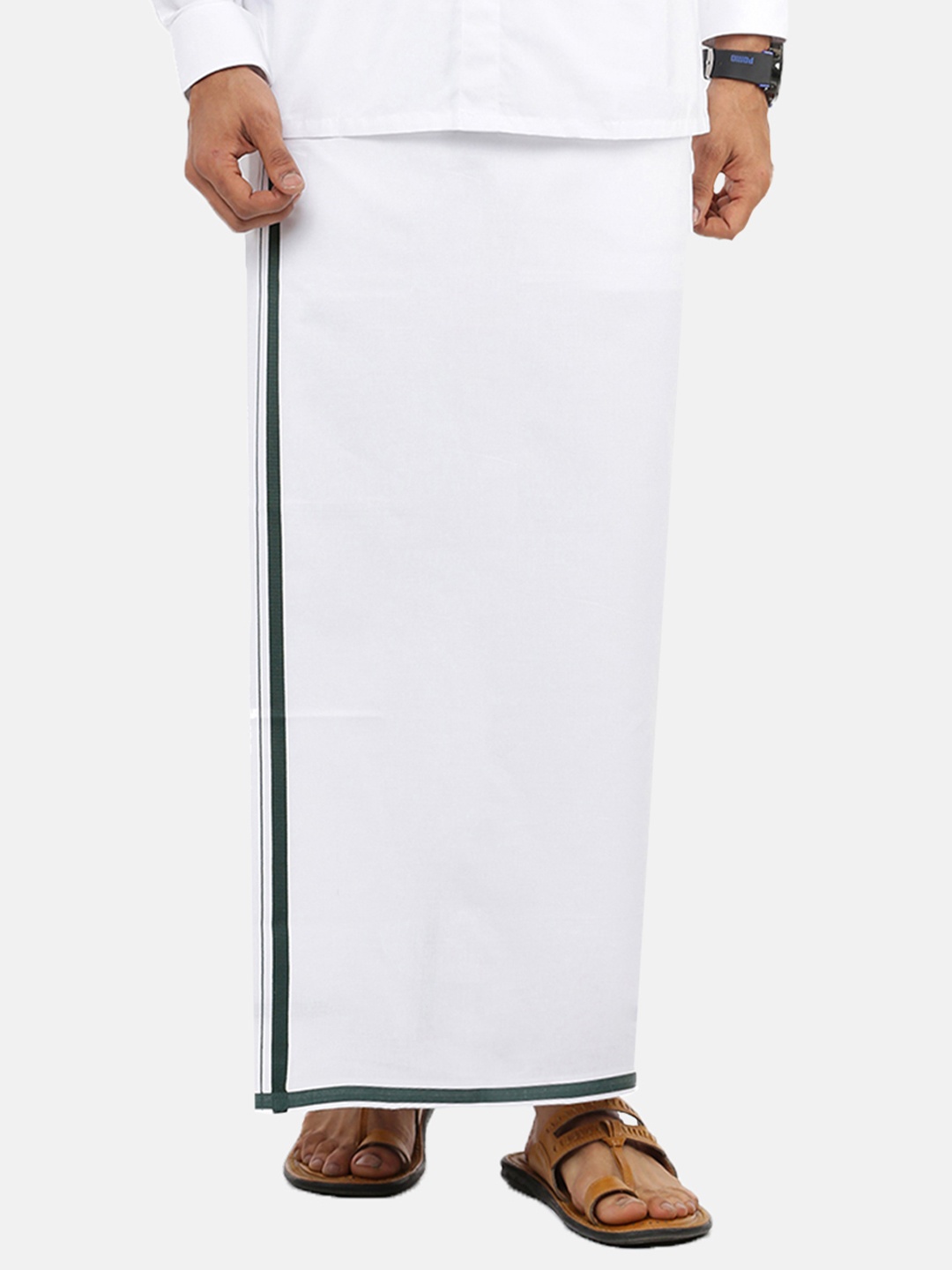 

Ramraj Men White & Green Solid Pure Cotton Dhotis