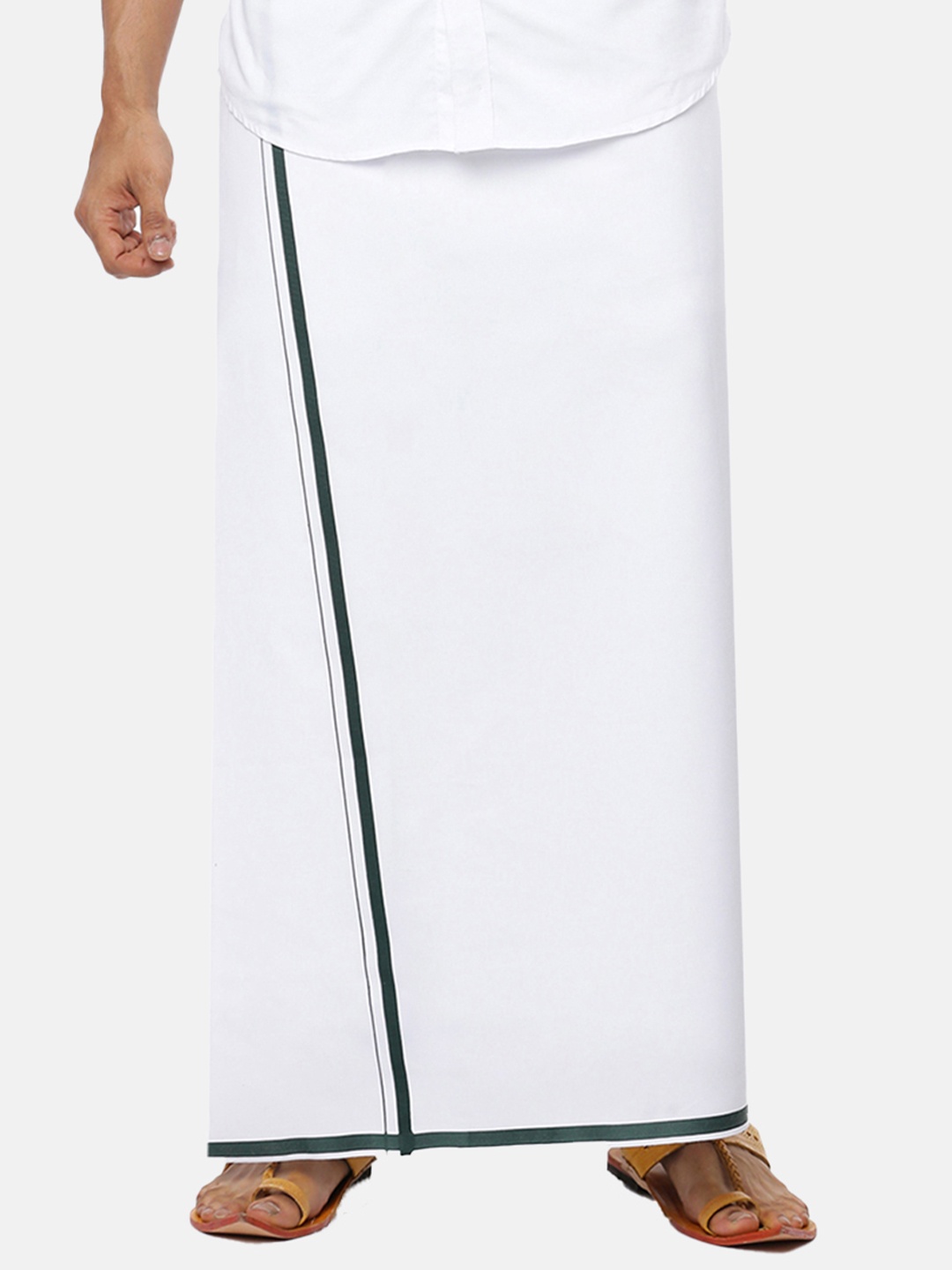 

Ramraj Men Pure Cotton Double layer White Dhoti with Green border
