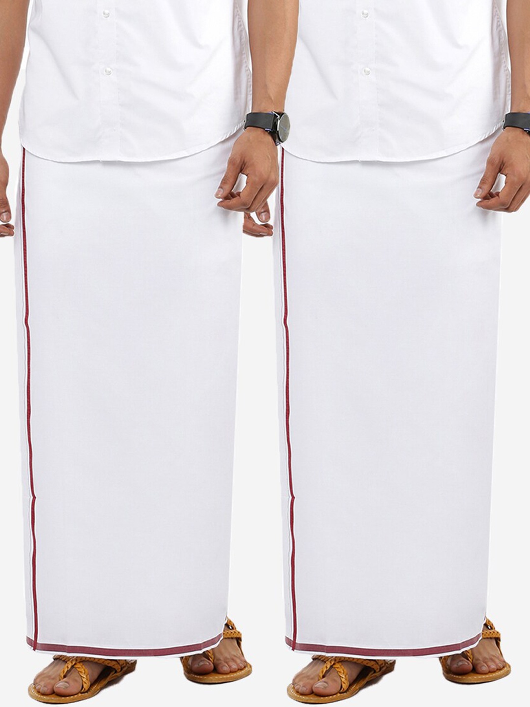 

Ramraj Men Pure Cotton White Dhoti with Maroon border Pack of 2