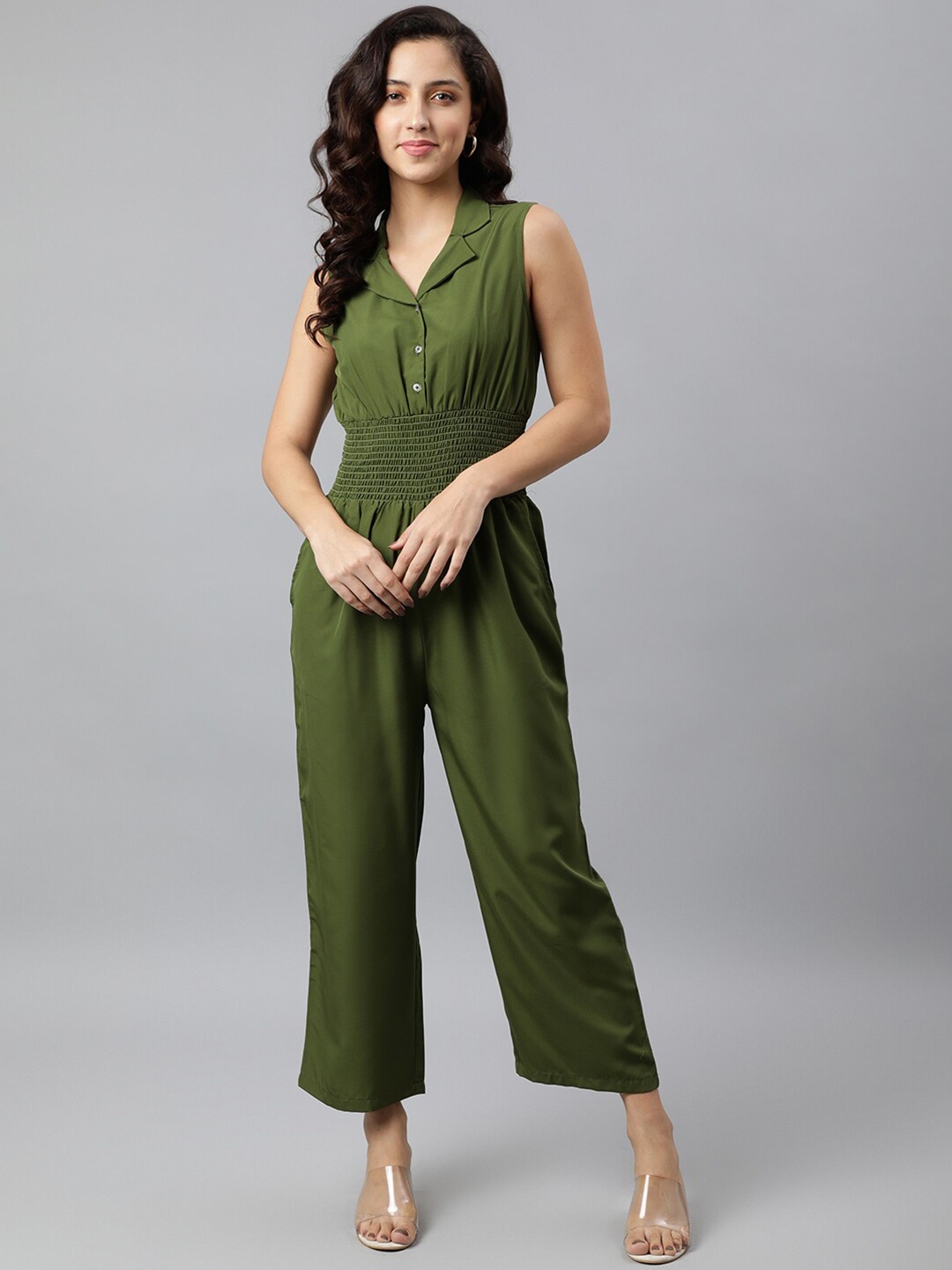 

DEEBACO Olive Green Basic Jumpsuit