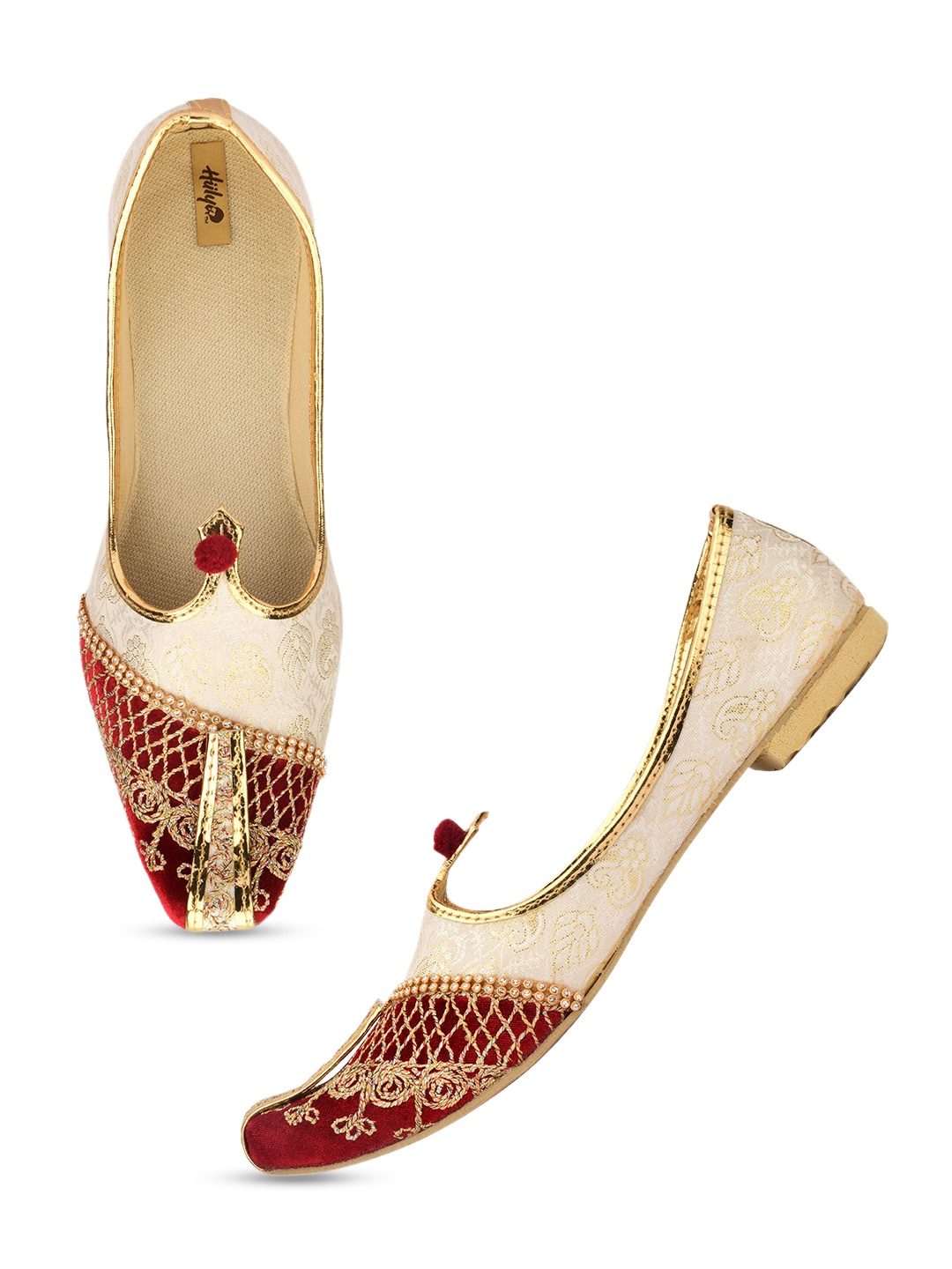 

Hulya Men Woven Design Synthetic Mojaris, Off white